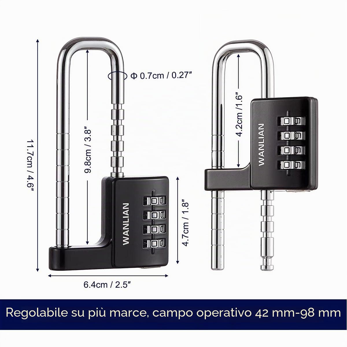Lucchetto a combinazione, lucchetto a combinazione a 4 cifre, lungo 3,9 pollici, per esterni, per armadietti scolastici, armadietti, recinzioni, cancelli, dispositivi di raffreddamento, custodia.