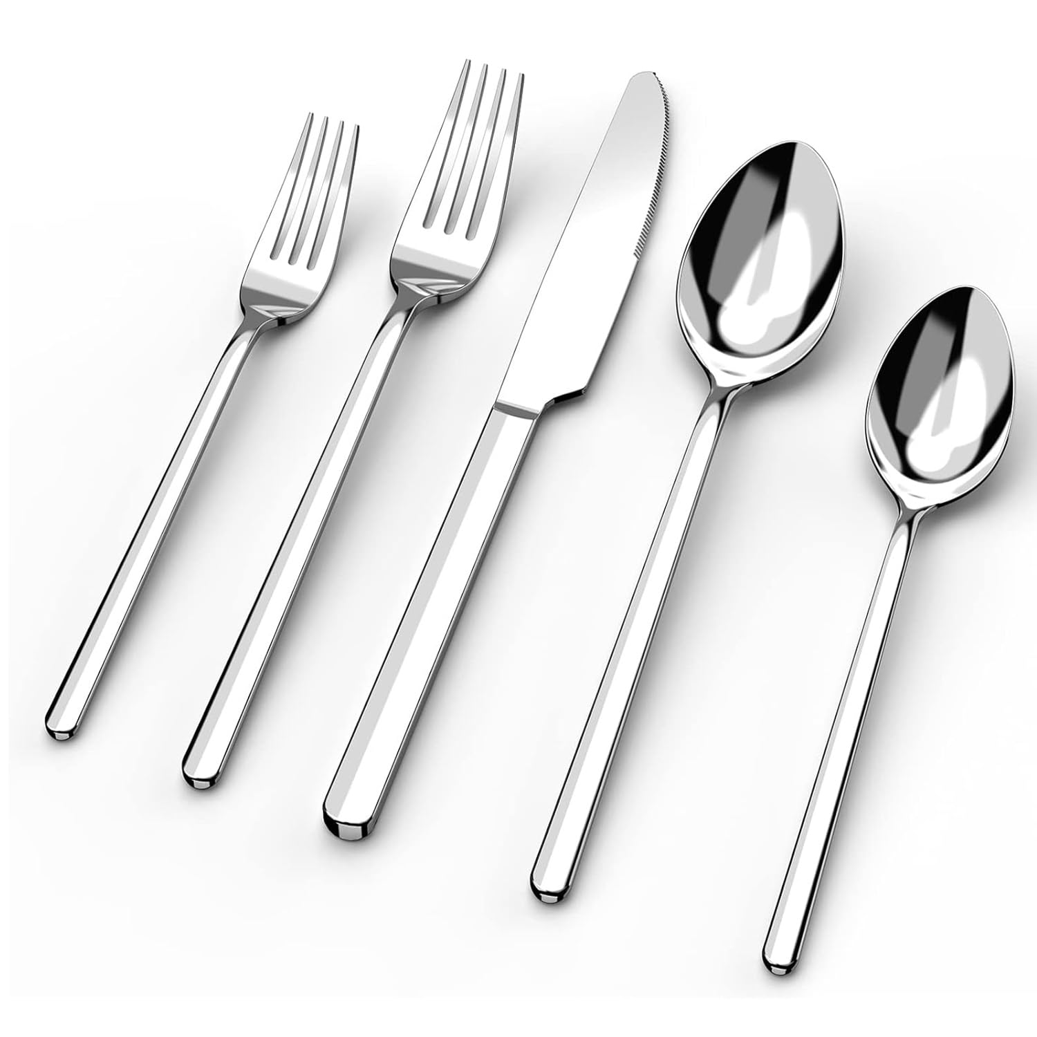 HIKAA Besteck Set 6 Personen, 30 Teiliges Bestecksets, 18/10 Edelstahl Essbesteck Spiegelpoliert, Cutlery Set Spülmaschinenfest für Zuhause, Restaurant, Hochzeit, Party, (Silber）
