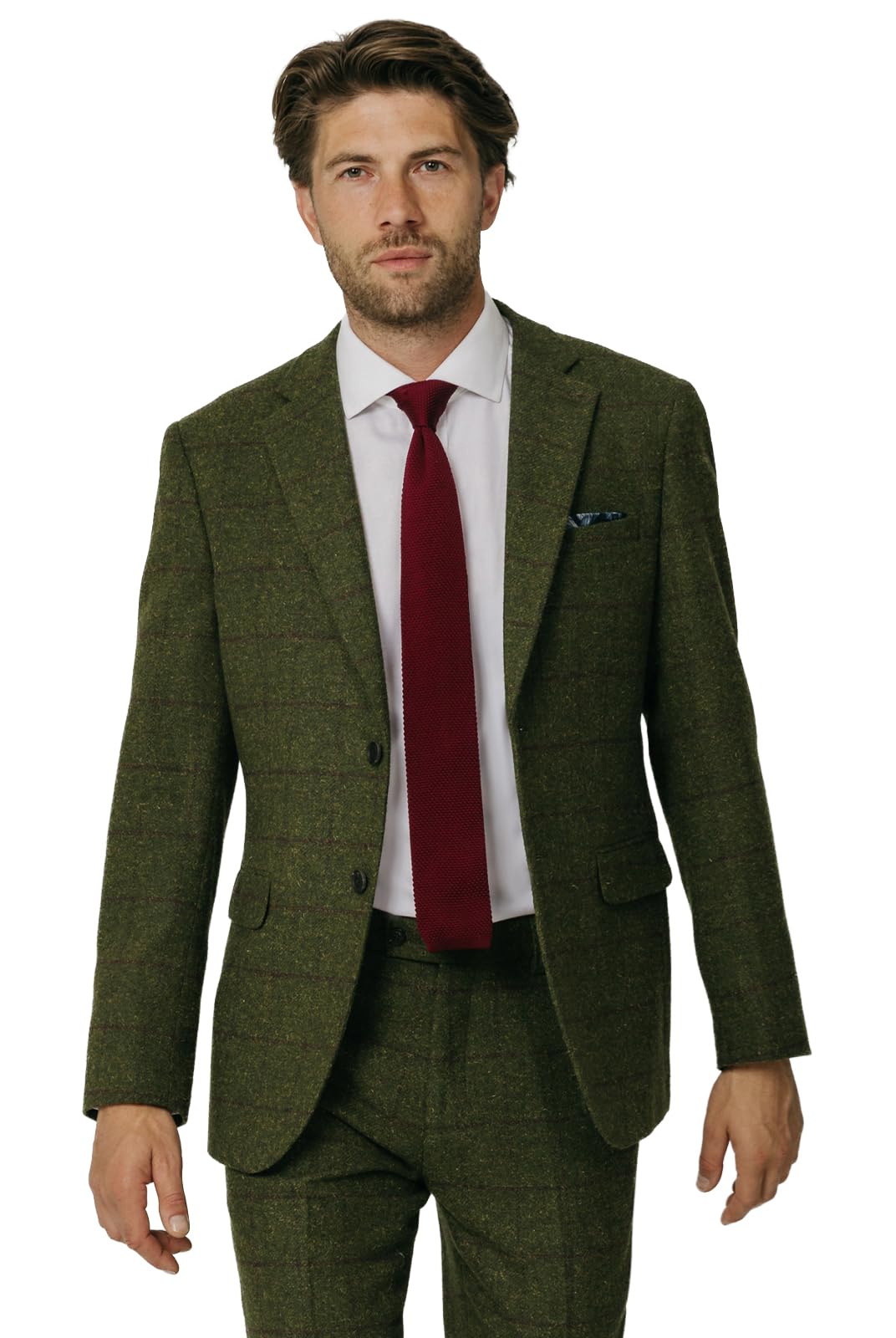Dobell Mens Green Tweed Jacket Regular Fit Notch Lapel Windowpane Check-48R