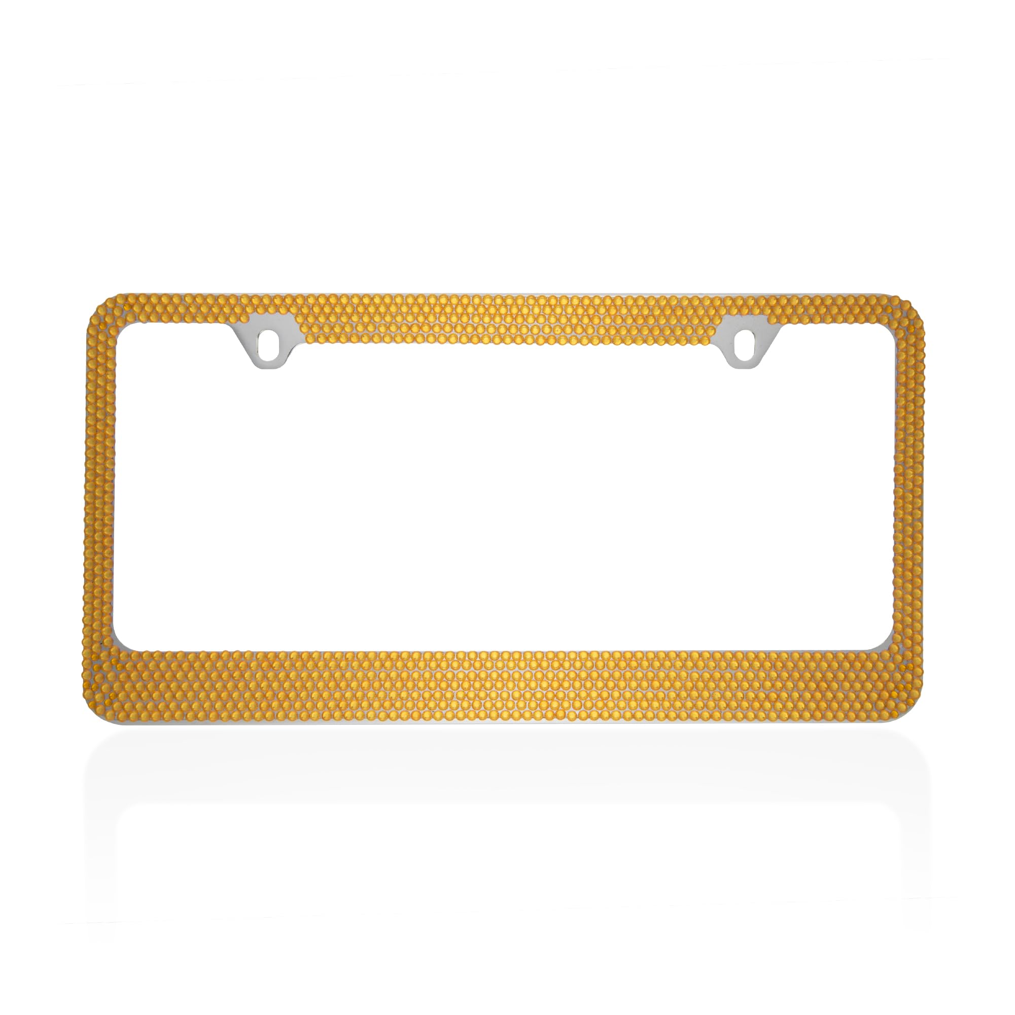 BDK Stainless Steel Yellow Gold Sparkly Sparkling Diamond Crystal Bling Premium License Plate Frame Metal Silver Rhinestone for Women Universal Size for Car Truck SUV