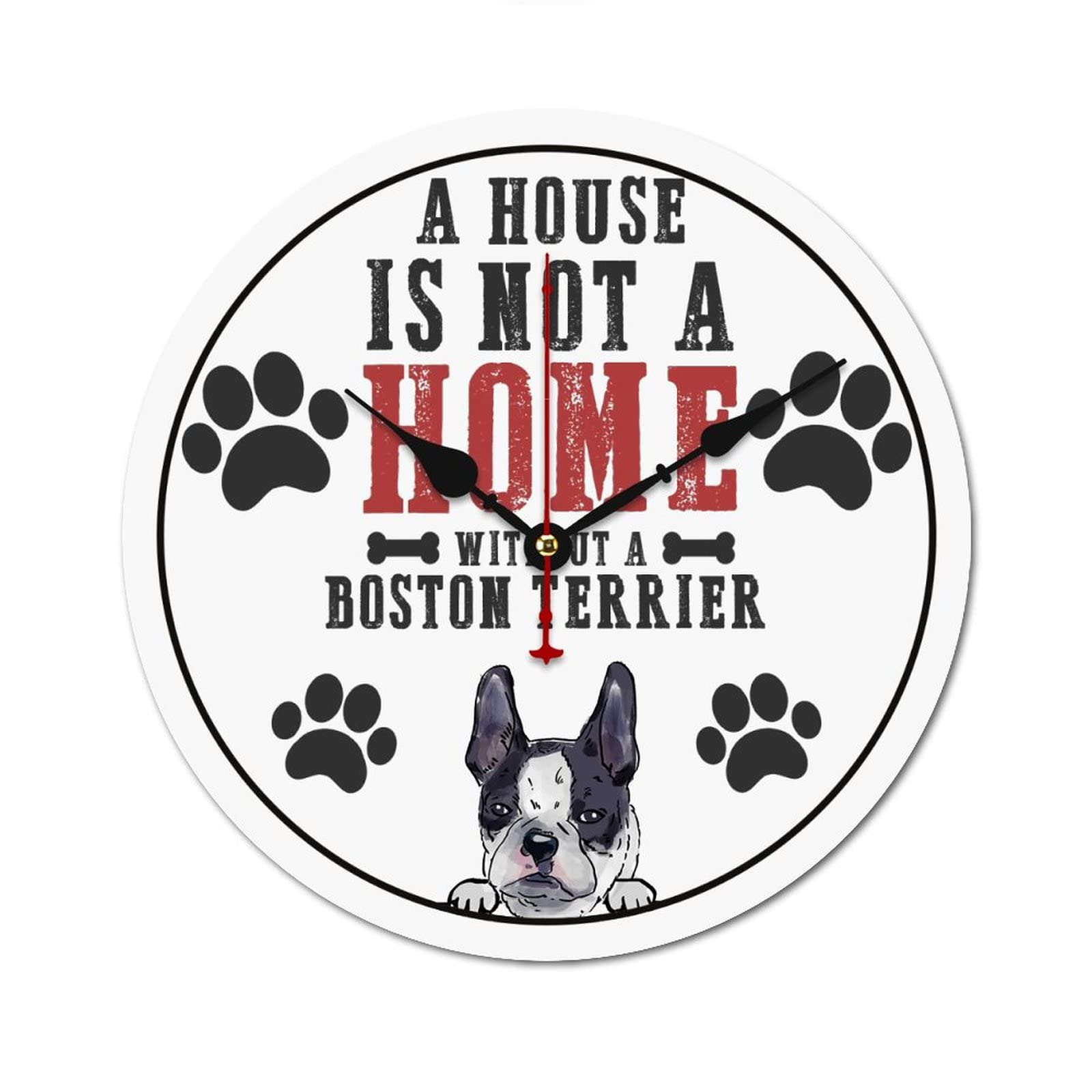 Horloge murale Boston Terrier grand format pour lire l'heure facilement
