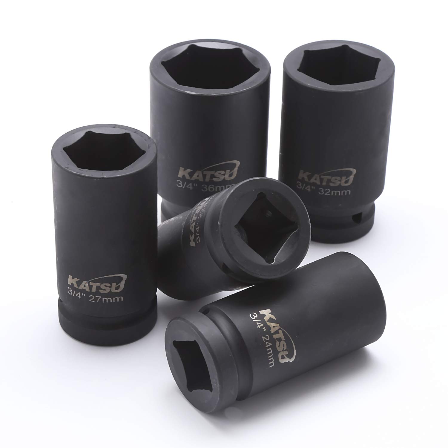KATSU llaves de vaso impacto de 3/4" 8 Piezas, Juego de llaves de Vaso de Impacto Profundo, llave Métrica Resistente de 22mm a 41mm, Herramienta de Reparación de Motores de Camiones Tractores 420460