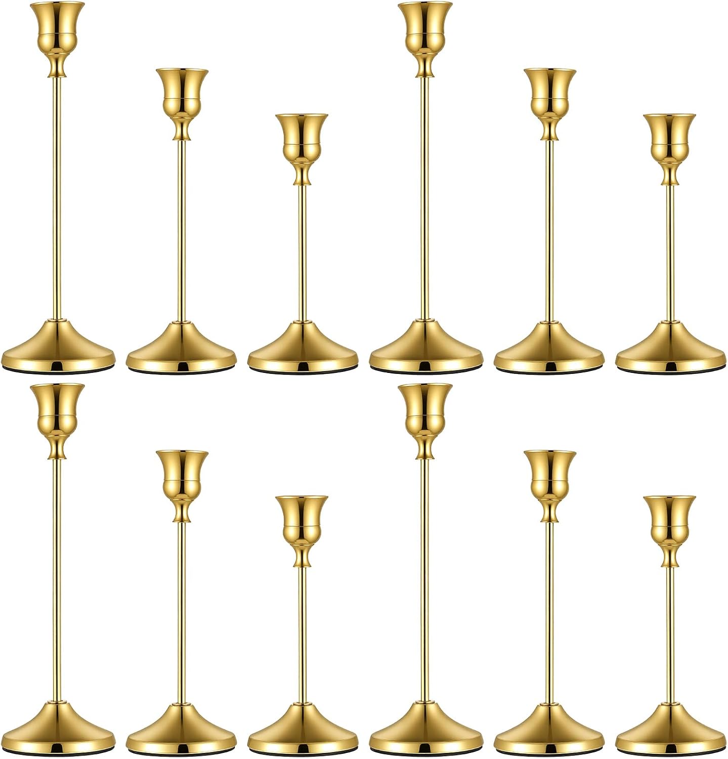 12 PCS Gold Metal Taper Candle Holders, Candlestick Holders, 7cm Diameter Taper Candle Holder Bulk for Table Centerpieces Candlesticks for Wedding Christmas Home Party Table Decor-23/19/16cm