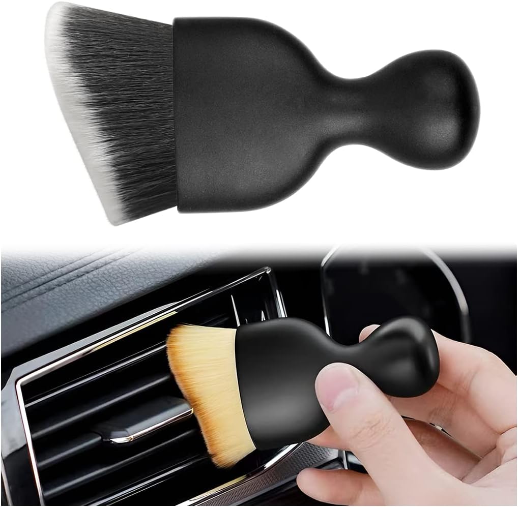 BELOMI Car Detailing Brush, Auto Interior Dusting Brush, Car Soft Bristle Cleaning Tool, Universal Car Interior Crevice Brush for Dashboard, Air Conditioner Vents, Leather, Computer (Black/White)