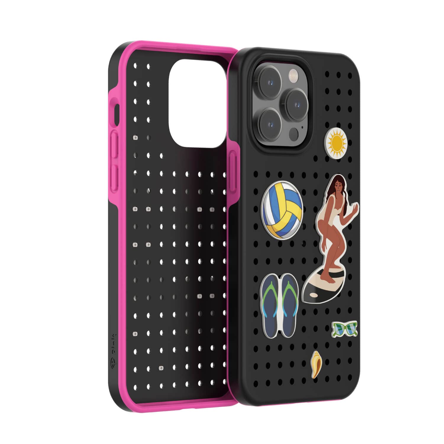 iPhone Case - 13ft Drop Protection, Recycled Plastic, Soft Touch Finish, Special Patterns, Customizable with Pins - Compatible with iPhone 14 Pro - Black/Pink