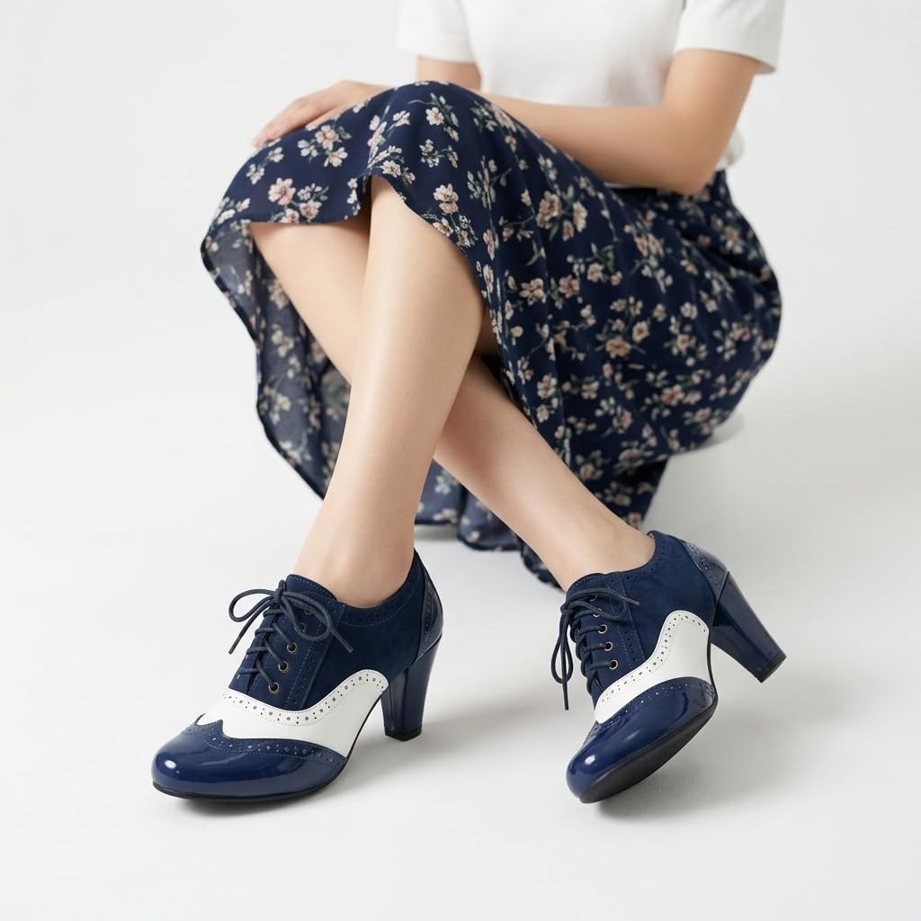 Women's Oxford Shoes Two-Tone Mary Jane Heels 1950s Platform Pumps