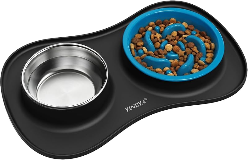 YINEYA hundenapf Set 3 in 1, antischlingnapf Hunde, hundenapf Edelstahl, inklusive Einer faltbaren napfunterlage Hund, Geeignet fĂĽr Nass- und Trockenfutter sowie fĂĽr alle Hunderassen und Katzen