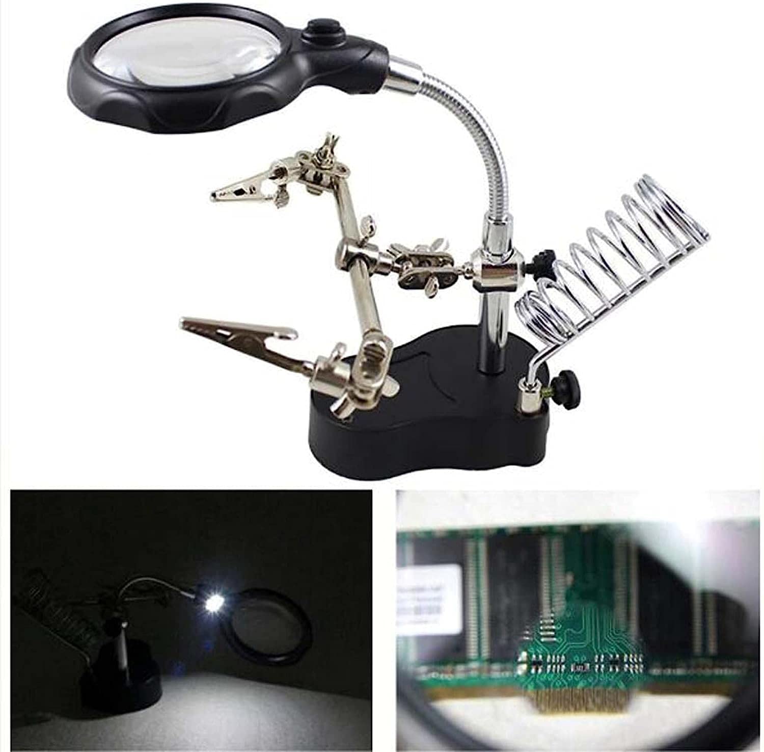 Lupa, lámpara de aumento de 3 aumentos con abrazadera de metal, lupa de joyería, reloj y reparación electrónica, mago