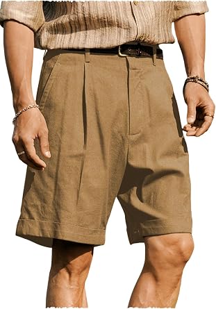 Mens Summer Cotton Italian Casual Shorts Tapered Leg Flat Front Retro Shorts Pants
