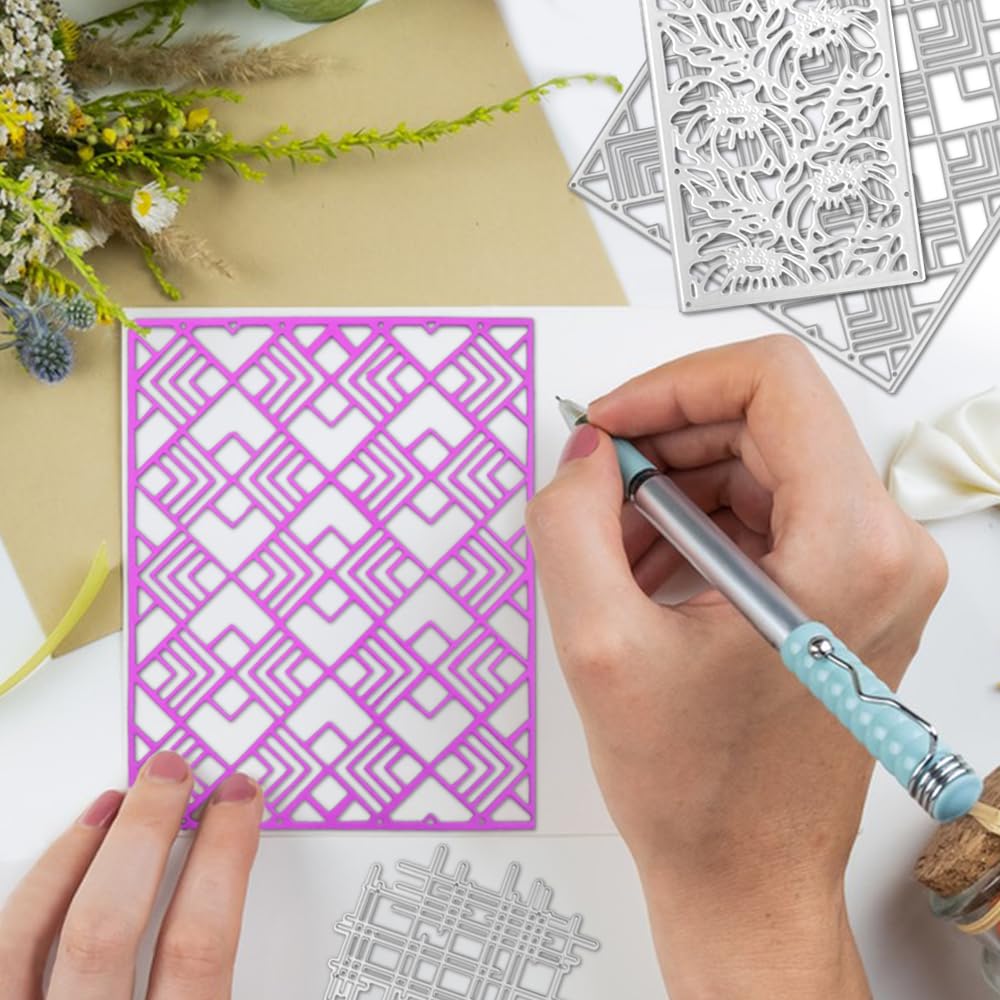 AFUNTA Troqueles para hacer tarjetas, 3 piezas de fondos 3D, marco de loto, troqueles de metal, suministros para hacer tarjetas de Navidad, para álbumes de recortes decorativos