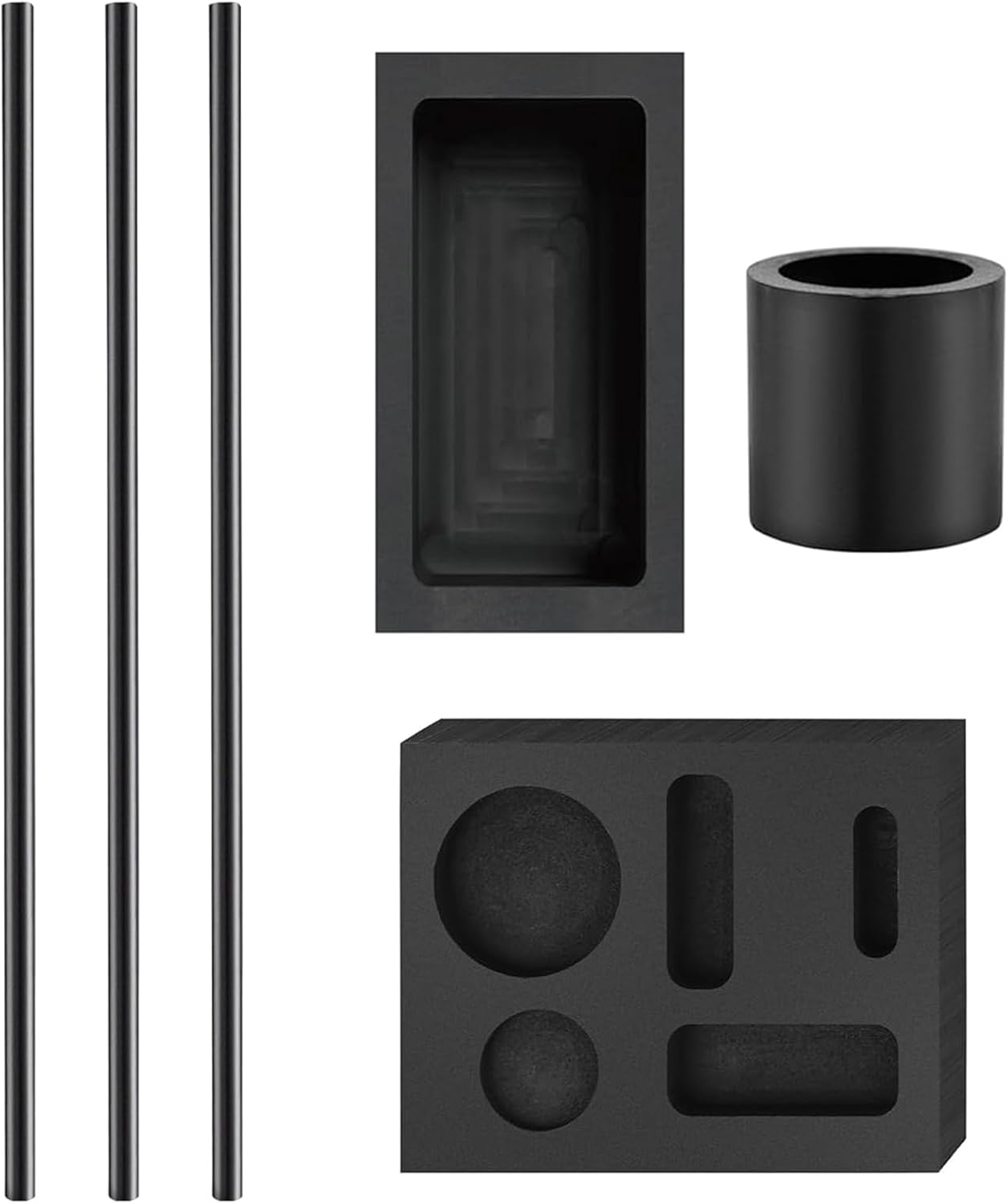 LAIAMER 7pcs Graphite Metal Melting Casting Kit, Including 2 Crucible Tongs, 5-in-1 Graphite Casting Ingot Mold, 4 Quartz Crucibles, Melting Metals Like Gold and Silver