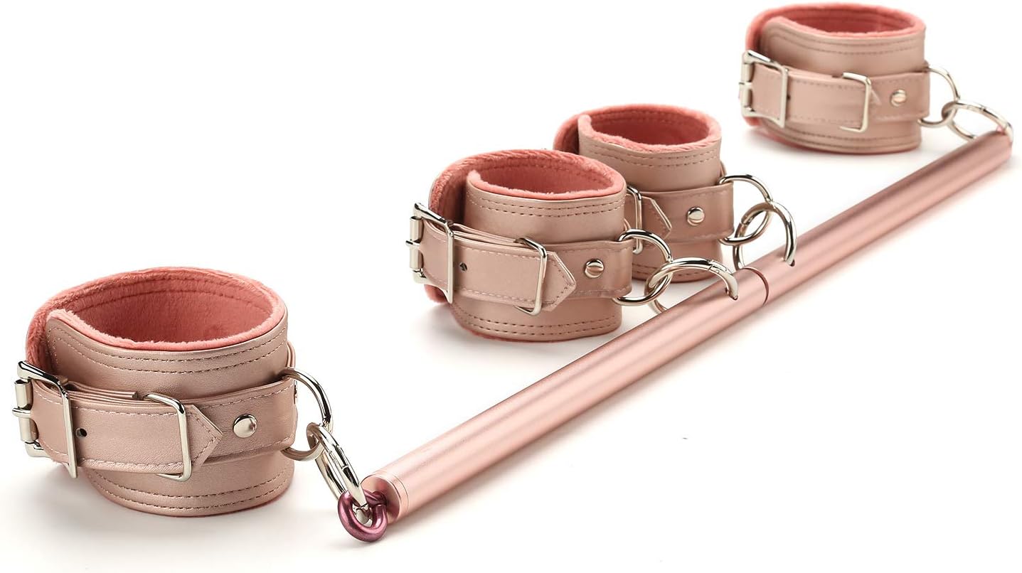 Expandable Spreader Bar with 4 Fur Pink Adjustable Straps Indoor Sport Fitness Equipment for Home Gyms Training Tool