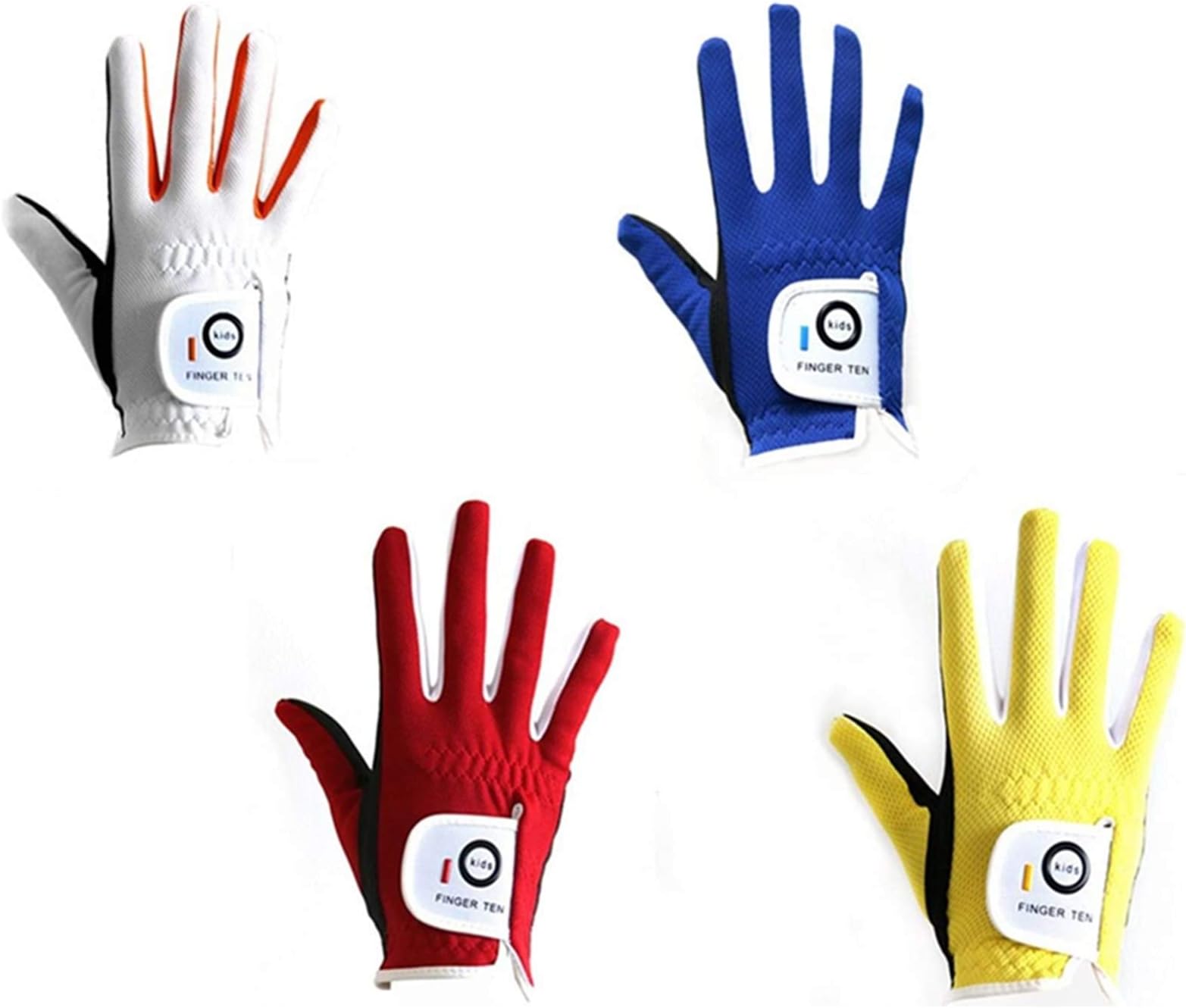 Junior Kids Dura Feel White Blue Red Yellow Golf Gloves (Small White, Right)