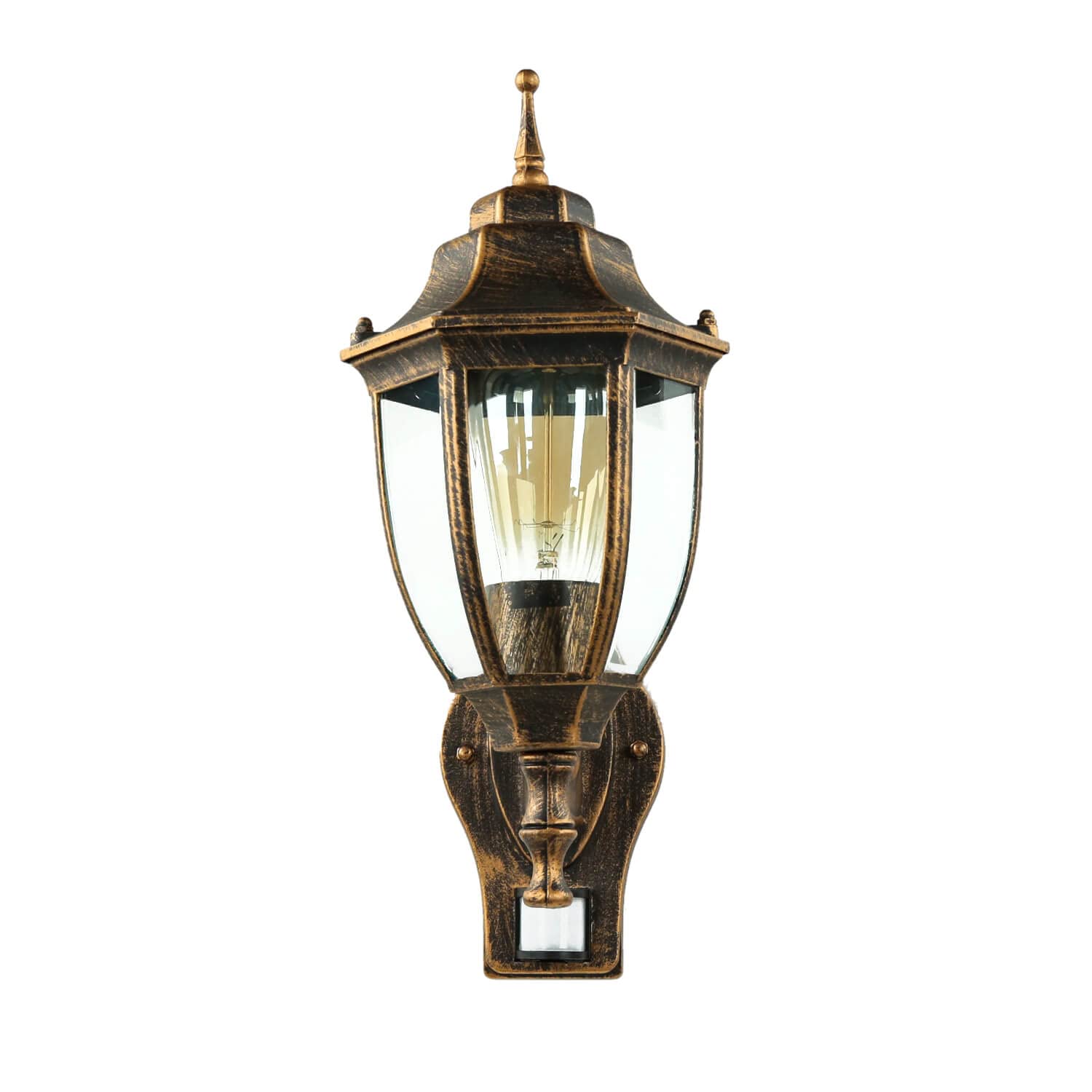 Licht-Erlebnisse Außenlampe mit Bewegungsmelder Glas Aluminium in Schwarz Kupfer IP44 Hauseingang E27 bis 60 W Rustikale Wandaußenleuchte Balkon LYON