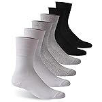 Facool Diabetic Dress Crew Socks for Men Women, Non-Binding Loose Top Seamless Toe Cotton Neuropathy Diabete Non Slip Soft Wellness Performance Socks, 6 Pairs White/Grey/Black Large