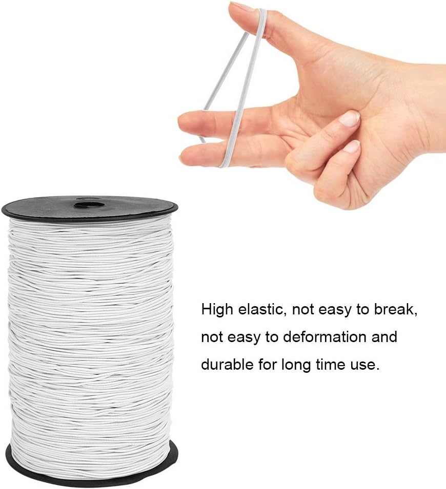 1.5mm White Round Elastic Bungee Rope Cord 500m Stretchable Cord for Dress Making and Craft - High Elasticity and Durability, Ideal for DIY Projects and Textile Applications