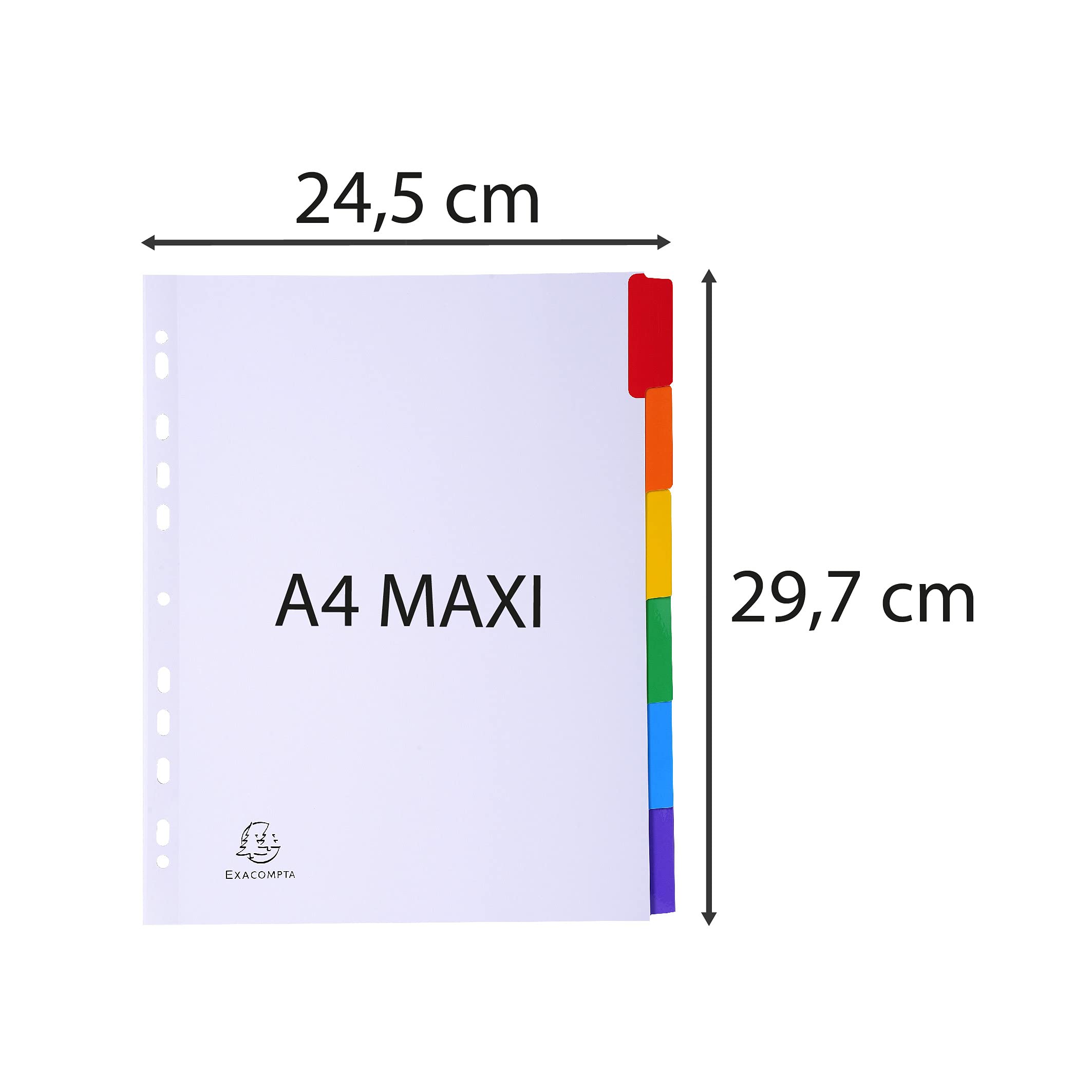 Exacompta - Rif. 4306E - Cartone da 20 divisori in carta bianca 160 g/m2 FSC® con 6 linguette neutre a colori, rinforzati e plastificati, pagina di indicizzazione stampabile, formato A4 maxi