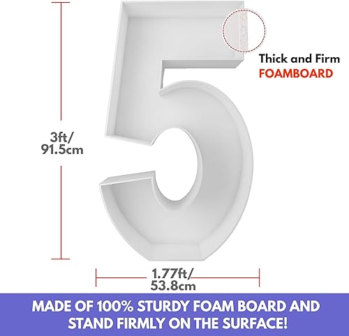 Miniatura 10 de Marco de globo de mosaico de 3pies con número 4, kit precortado con números iluminados, tablero de espuma gruesa, decoración para cumpleaños