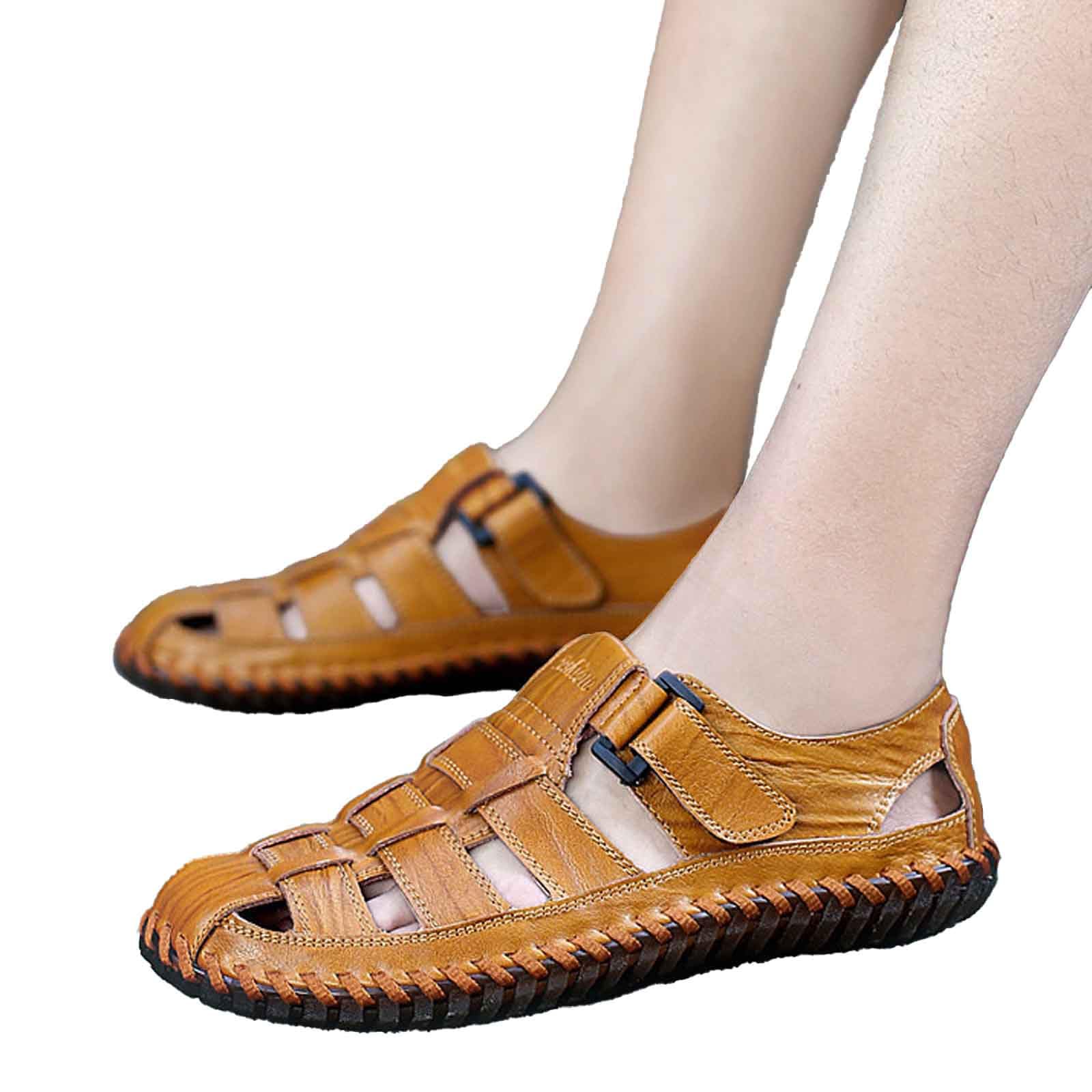 Sandalias Playa Hombre Suela de Goma Cuero con Bandas Ajustables Senderismo Casual Chanclas Piscina Transpirable Zapas Calzado Sandalia Punta Reforzada Secado Rapido para