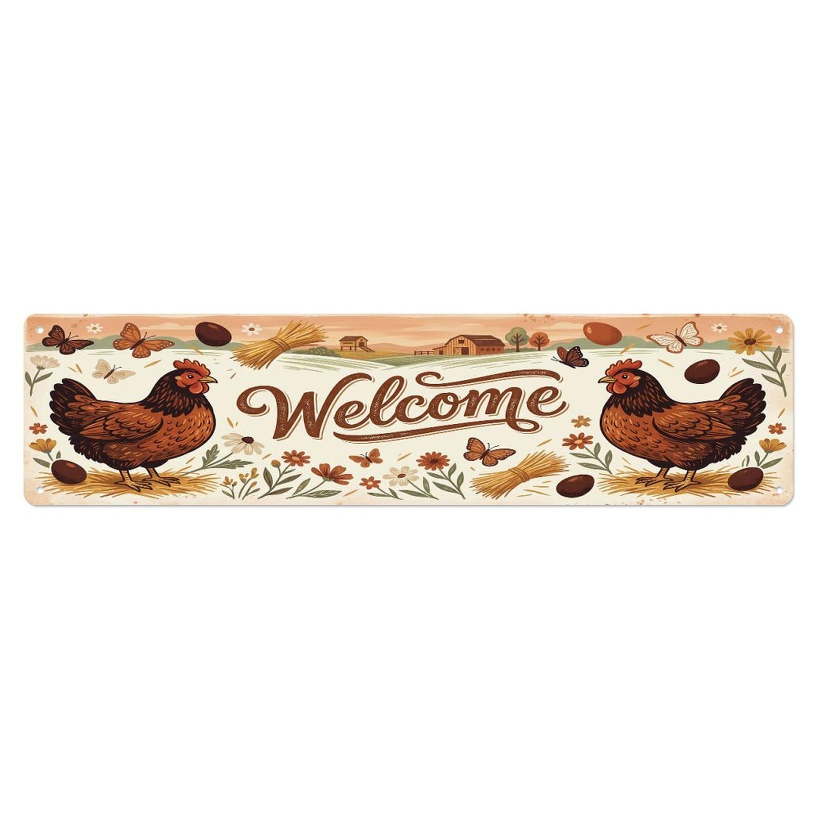 Olhnbad 4X16inch(10X40cm) Vintage Welcome Marans Chicken Metal Tin Sign