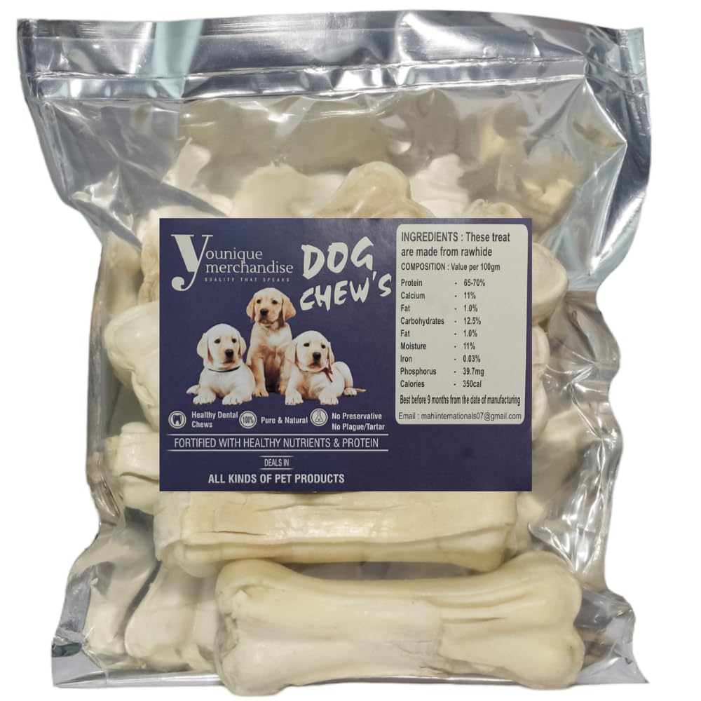 YOUNIQUE MERCHANDISE Rawhide Chicken Flavour Dog Chew Bone 4 Inches Dog Treats Chew Bones for Young and Adult Dogs (500-Gram) (B0CJBXZD48) Amazon Price History, Amazon Price Tracker