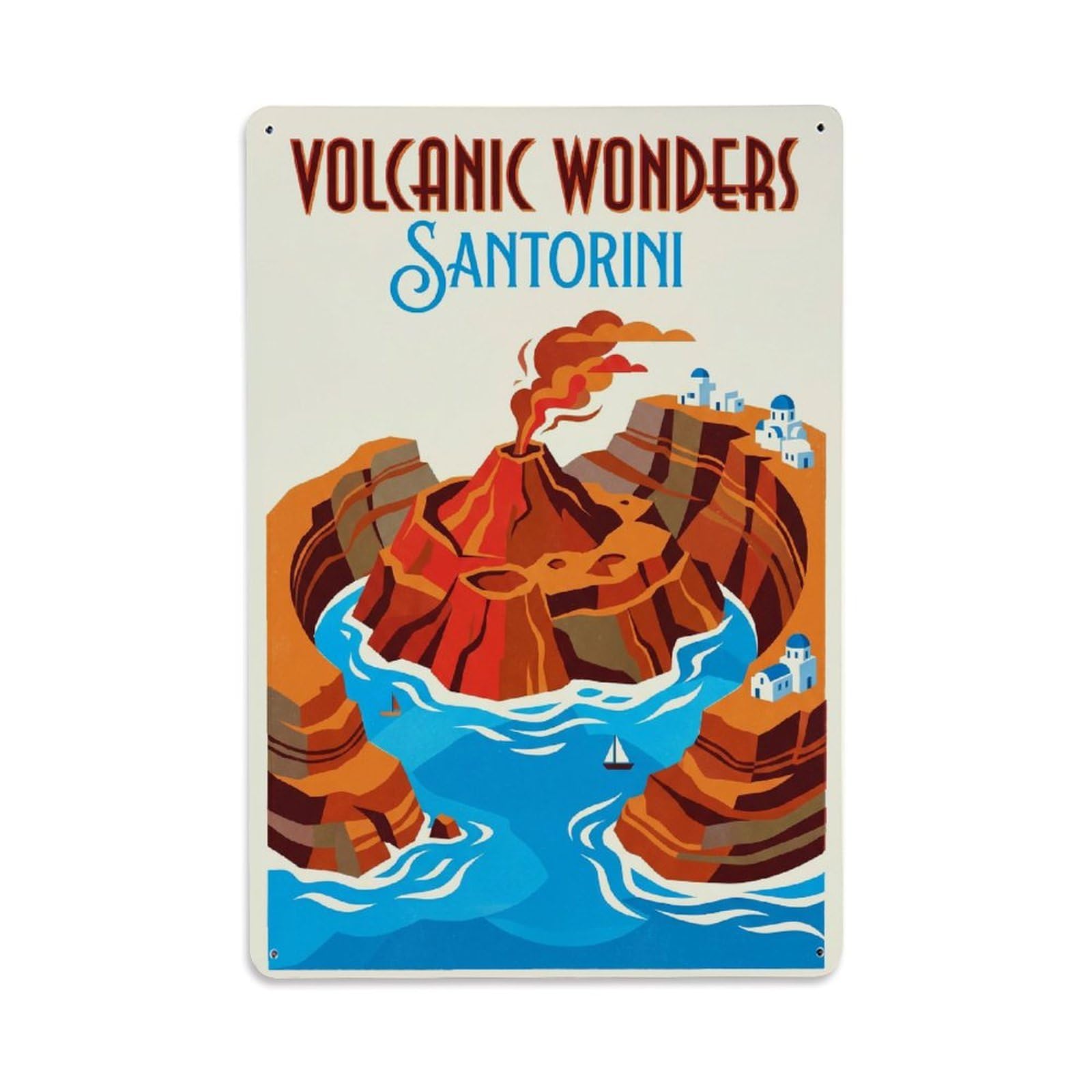 Gead 8X12inch Style Vintage Travel Santorini Volcanic Wonders Metal Tin Sign