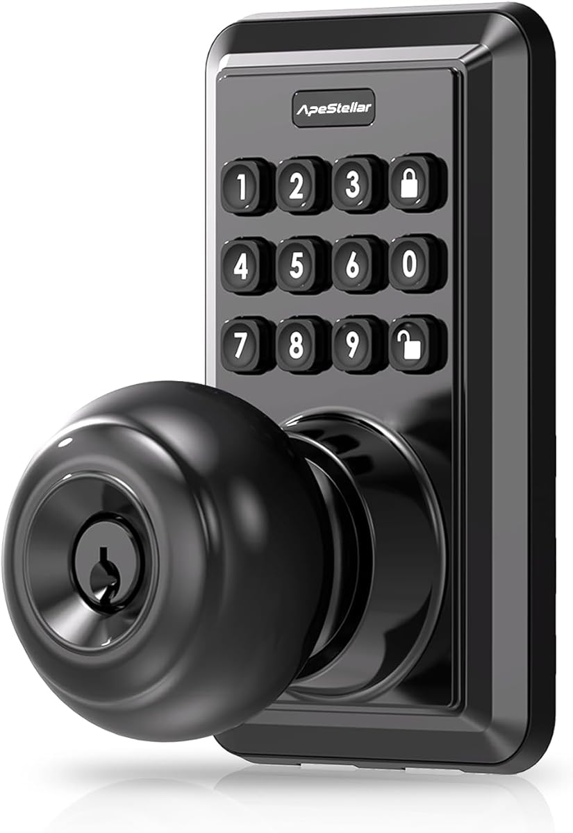 Keyless Entry Door Lock-Keypad Door Lock with Handle-Door Knob with Keypad-Electronic Digital Smart Locks-Auto Lock-Easy Installation-Matte Black