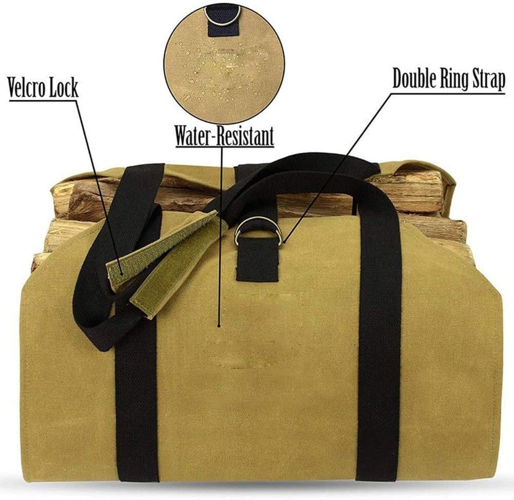 Canvas Firewood Log Carrier Bag, Wood Tote of Fireplace Stove Accessories, Large Hay Hauling with Handles for Outdoor