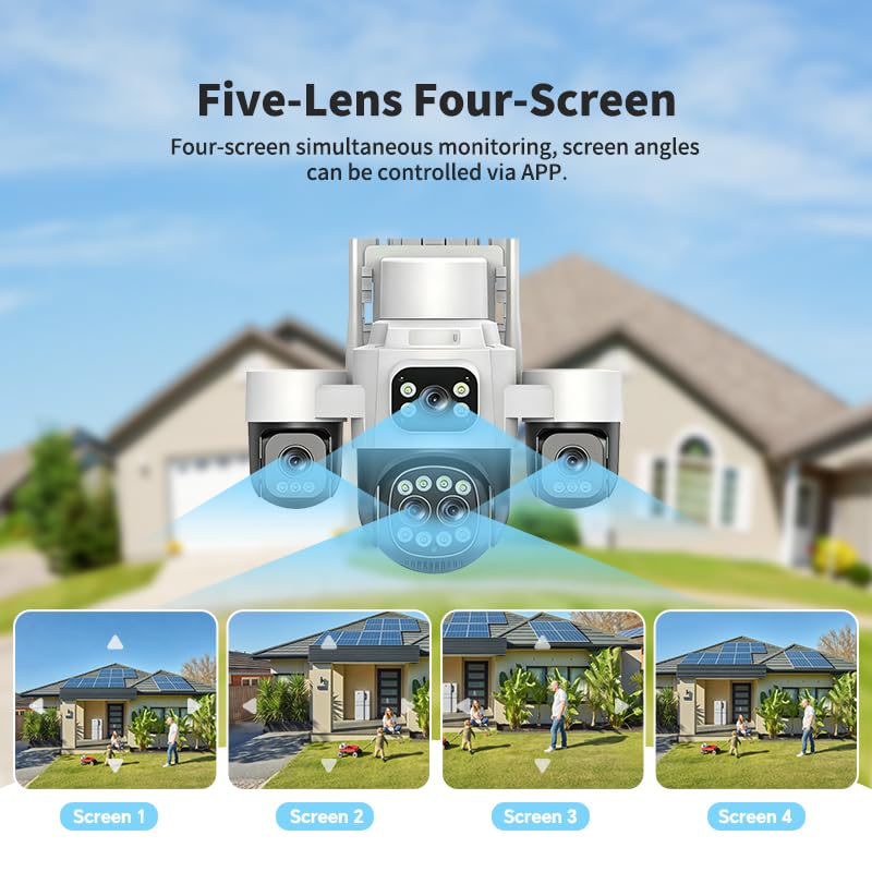 Image of 4 Lens 4 Screen AOV Solar CCTV Dual Solar (24*7 Continuous Recording)3 PTZ| 4+4+4+4MP With 18X Zoom| 4G SIM Security Camera Outdoor Use | 2-Way Talk | Night Vision | Waterproof| Surveillance|
