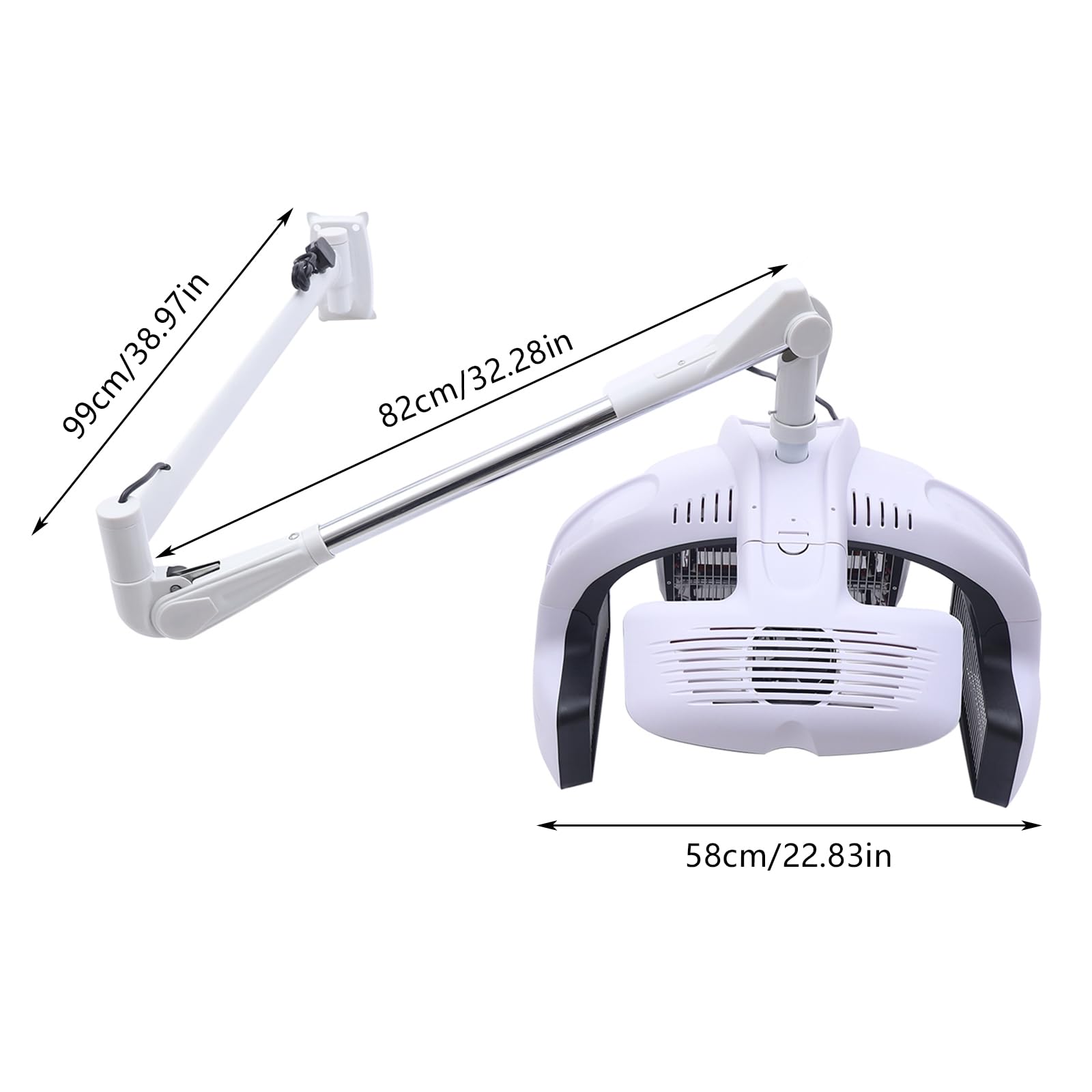 Professional Infrared Hairdryer Wall Mount Hairdressing Dryer Hair Color Processor Salon Hood 5Heating Discs & 360°Rotate Equipment Adjustable Temperature for Hairdressers Beauty Stores (1500W White)