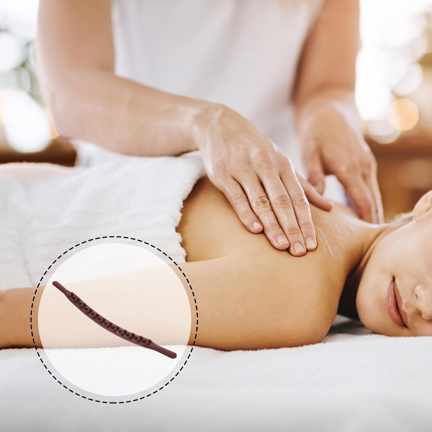 Plastic Gua Sha Massage Stick with 35 Beads, Handheld Back Massager Roller for Muscle Relaxation and Knot Relief, Full Body Massage Tool for Spa and Therapy Use