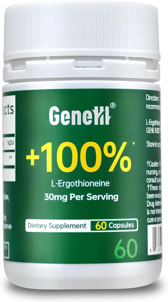 GENEIII L-Ergothioneine Supplement, 30mg(EGT)/Serving, 6X Ergothioneine Mushroom Extract Supplements Longevity, Immune Support, Heart Health & Brain Supplement, Lab Tested, Made in USA, 60 Servings