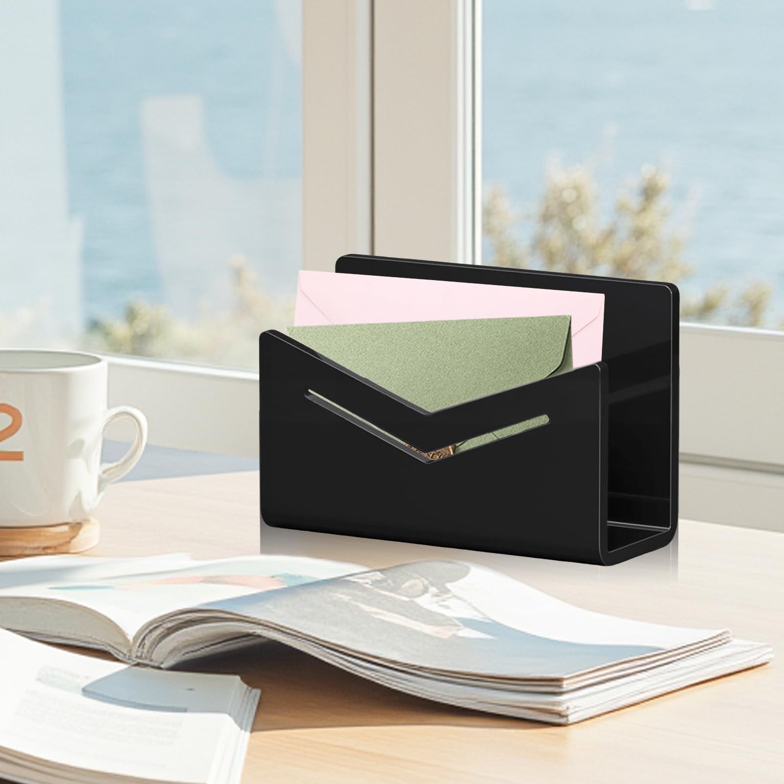 Soporte para correo de escritorio, pequeño soporte acrílico para archivos, estante de almacenamiento de archivos, clasificador de postales para documentos, recibos de papel, cuadernos, aula