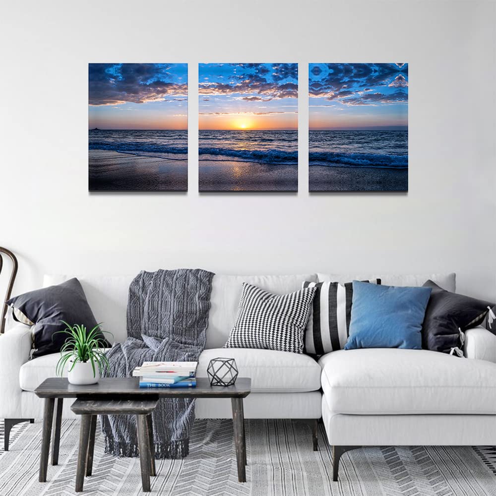 hyidecorart Sunset Beach Canvas Wall Art for Living Room Modern Artwork Nature Blue Sea Landscape Bathroom Pictures Bedroom Wall Decor - Image 2