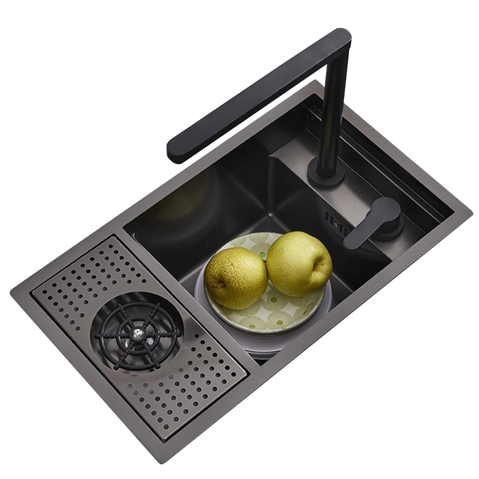 ZQFHSX Commercial Restaurant Cafe Sink – Cabinet Built-in Concealed Single Bowl Kitchen Bar with Lifting Faucet,Cup Washer Stainless Steel(55 * 32 22cm)