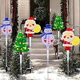 6 Pack LED extérieur Sol Solaire inséré lumières décoratives de Noël, imperméable Solaire Cour Arbre de Noël Bonhomme Neige Père Noëls lumières, avec 8 Modes lumière Couleur.