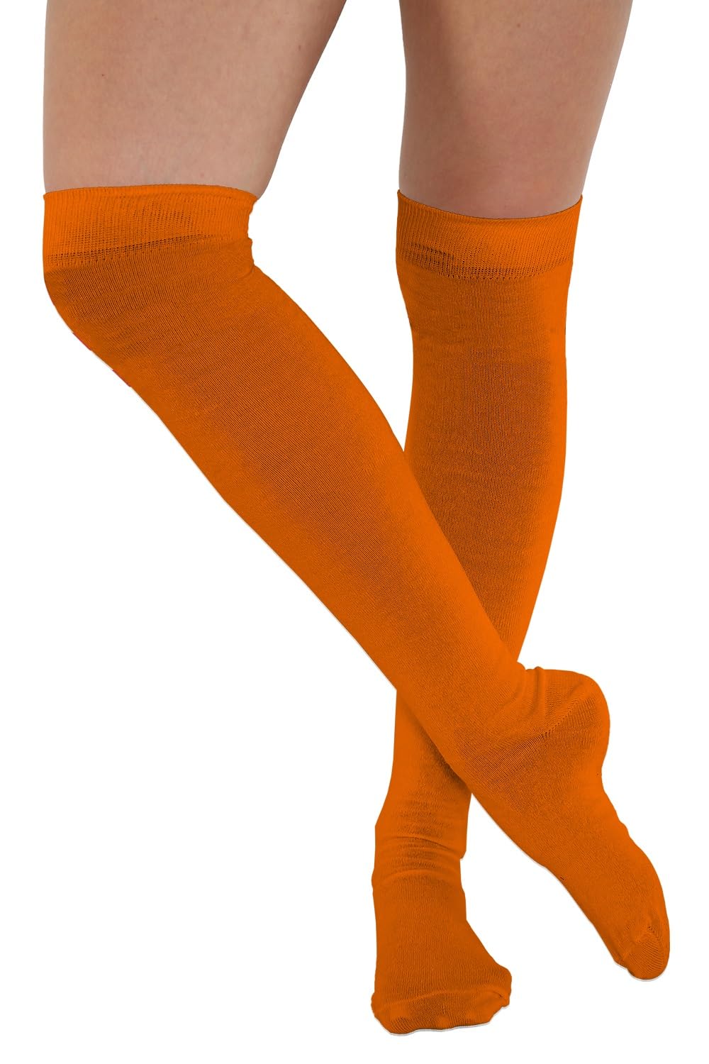 Fna Fashions Women's Plain Orange Fna Fashions® Over The Knee Socks – Thigh High Cotton Socks | Long, Soft & Stretchy Boot Socks For & Girls | Plain & Striped Knee High Stockings (Plain Orange)