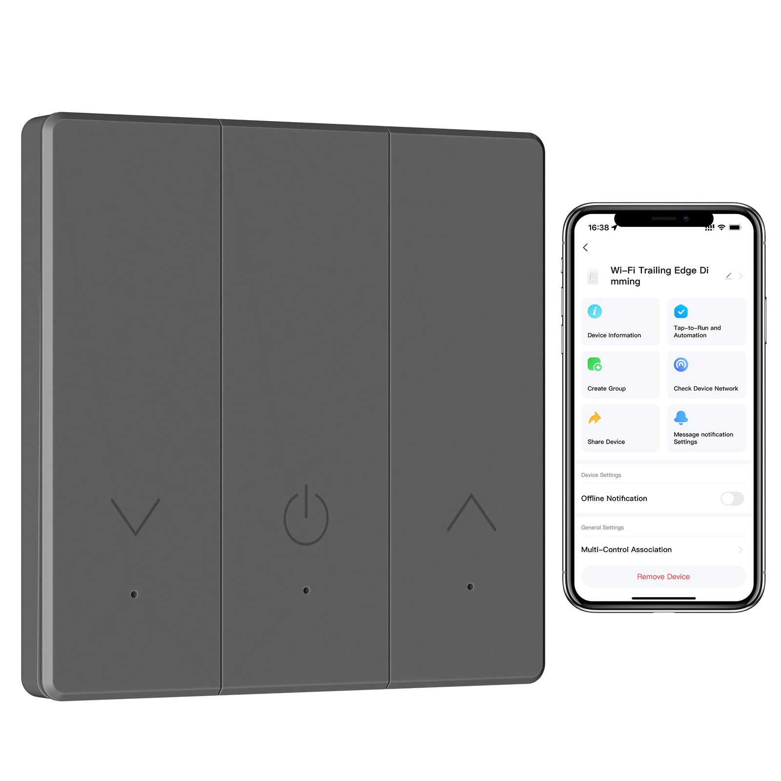 BSEED Smart Dimmer Switch 0-100% Dimming,Trailing Edge Dimmer 1 Way 2.4GHz WiFi,Works with Alexa,Google Home,Compatible with Dimmable LED,Halogen,Incandescent Lights,Grey — image 1