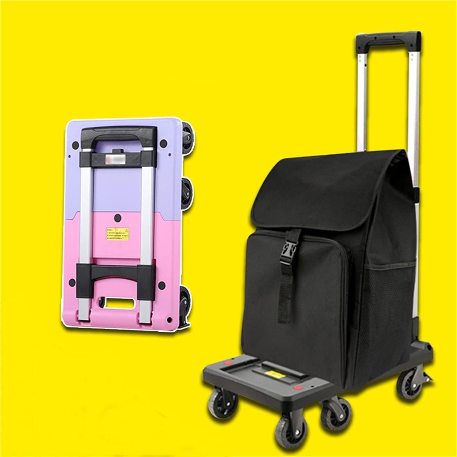 Carrello Portapacchi Trasloco Carrello A Mano con Piattaforma E Carrello A Mano Pieghevole con Ruote Girevoli A 360 Gradi Retrattili Bagagli(Black,92CM)
