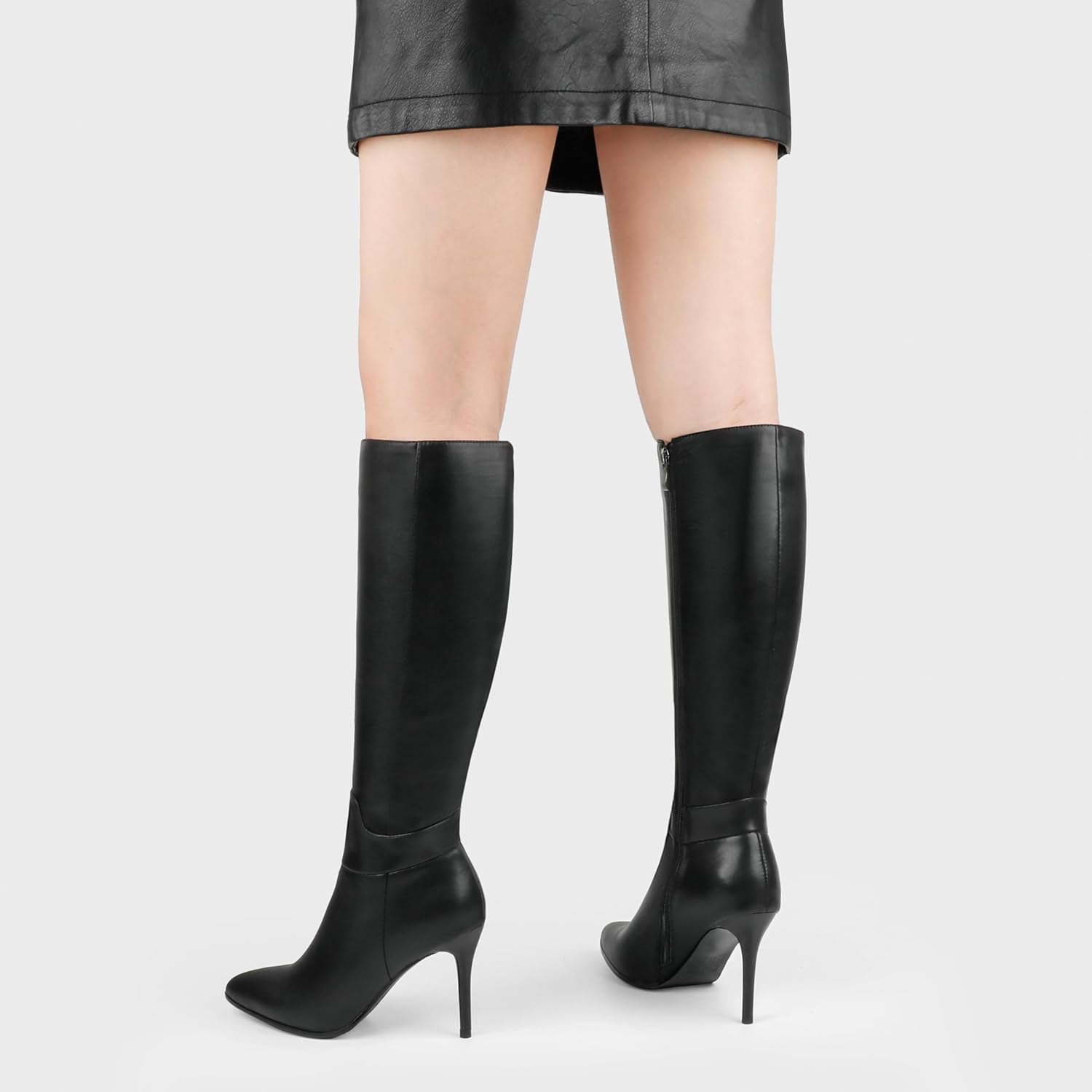 COLETER Women's Knee High Boots Pointy Toe Tall Boots Side-Zip High Heels Dress Boots