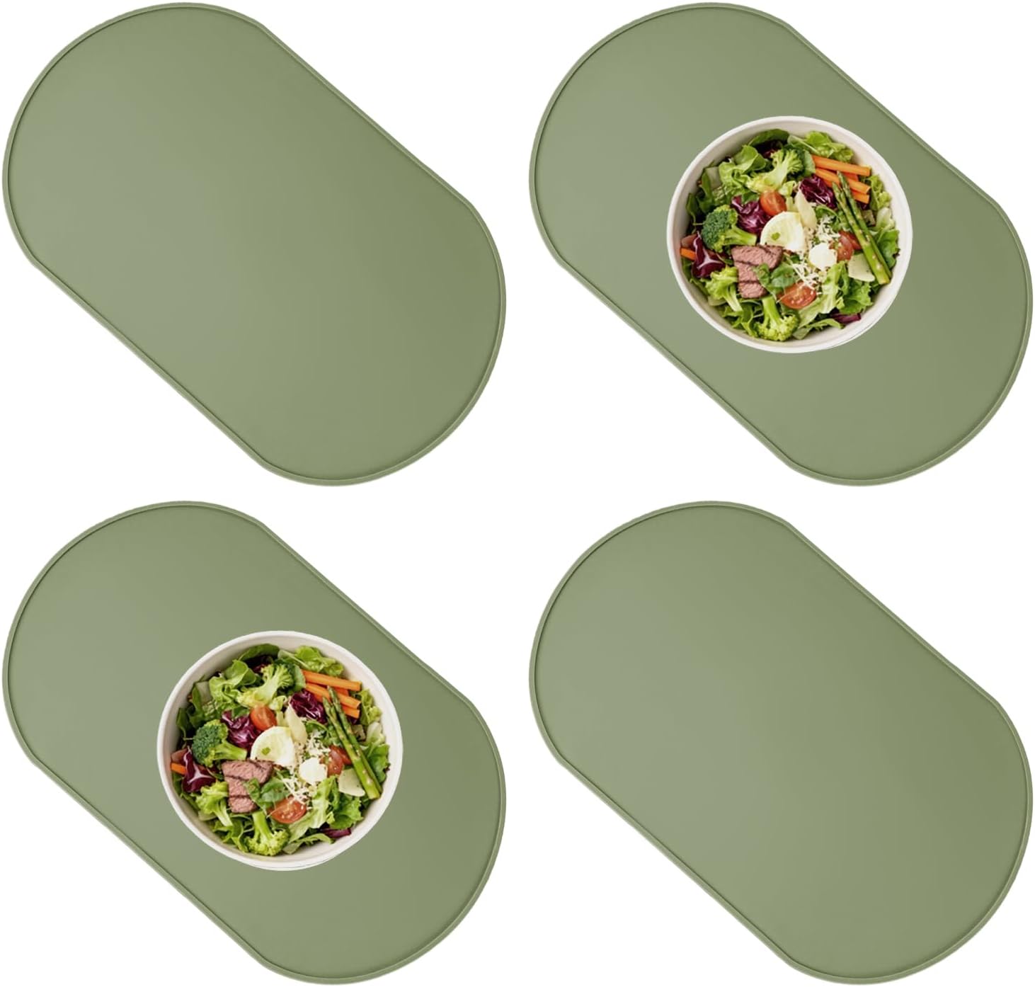 Oval Silicone Placemats, Washable Place Mat Set of 4 for Round Table, 15.8" x 10.5" Table mat for Dinner and Outdoor, Non Slip, Heat Resistant, Waterproof, Easy to Clean and Versatile (Green)