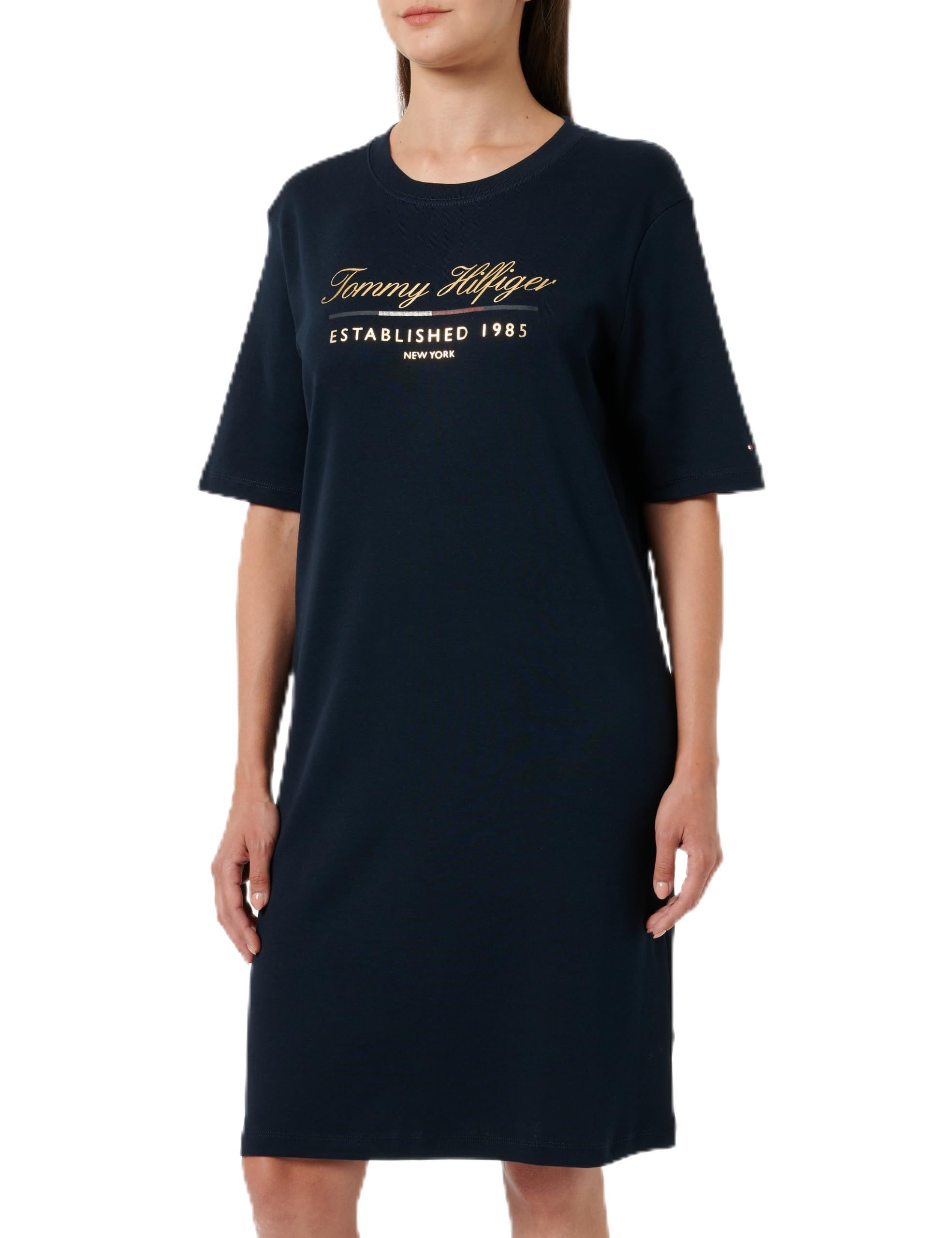 Tommy Hilfiger Donna Abito a T-Shirt Script Graphic Dress Maniche Corte