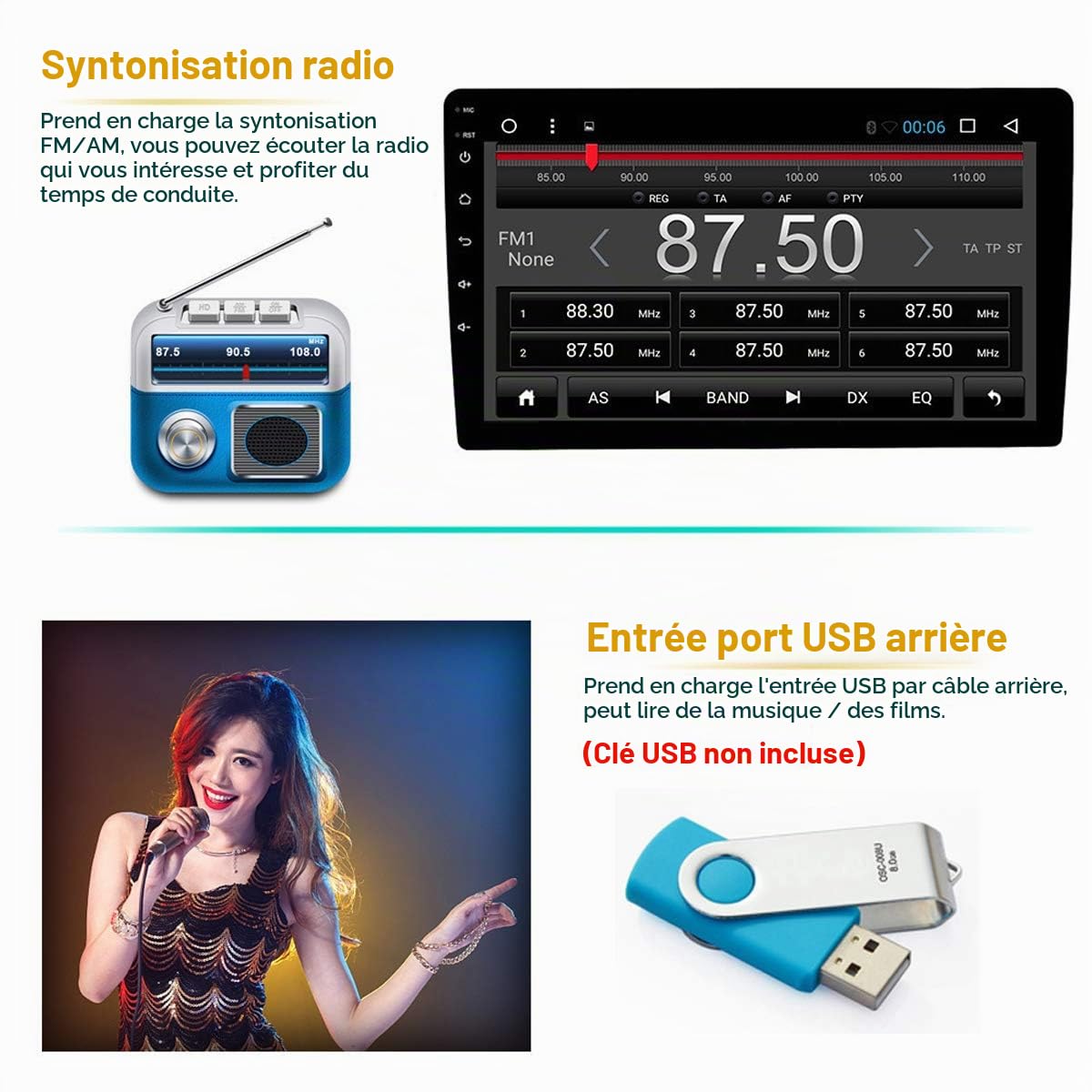 10 Pouces Android 8.1 Universel Autoradio Android Autoradio Lecteur GPS Navigation WiFi Bluetooth MP5 Player