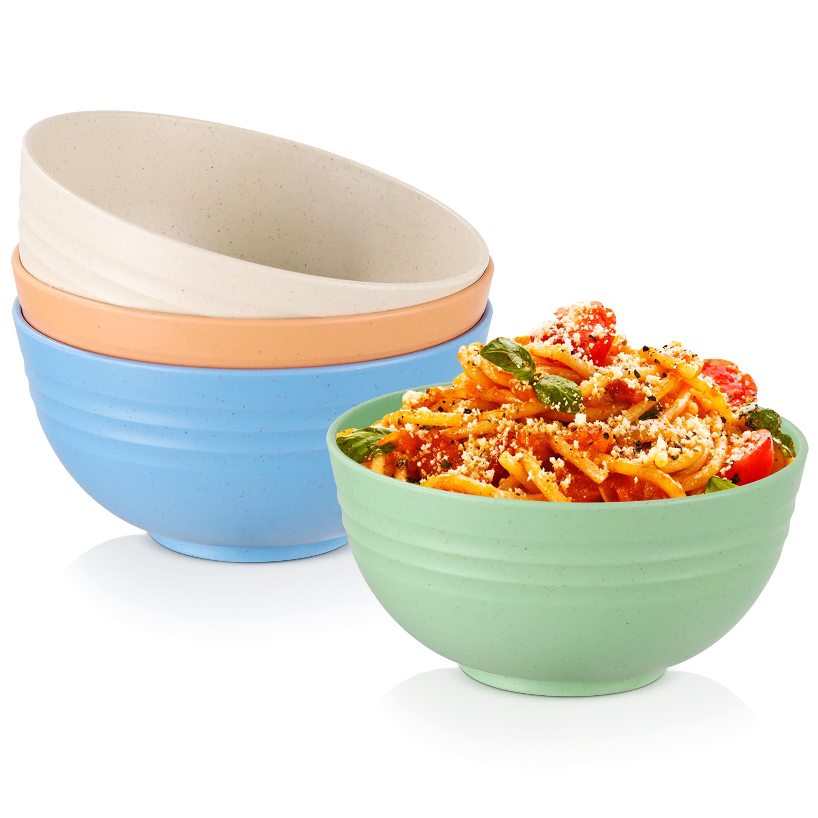 Osrioal Set of 4 Unbreakable Cereal Bowls, Lightweight Plastic Bowls, Reusable Camping Bowl for Breakfast Rice, Noodle, Salad