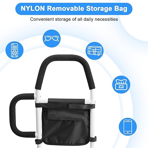 Miniatura 7 de WHOMEC Rieles de cama para seguridad de adultos mayores riel de asistencia de cama con barras de agarre dobles y protector de prevención de caídas y