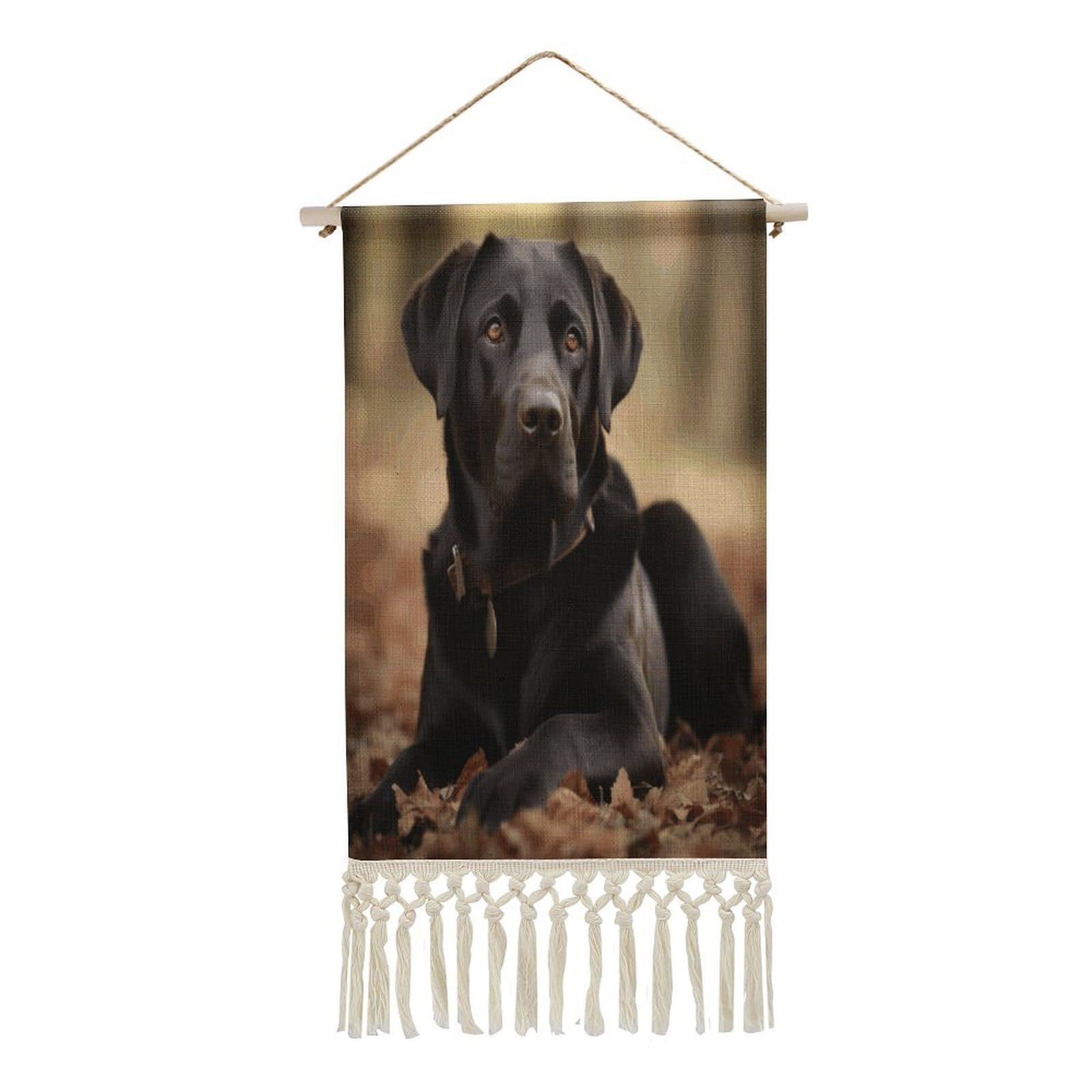 VstaDank Cute Labrador Dog Wall Art Decor with Tassels 20"x10" Cotton Linen Hanging Tapestry Decor Wall Art Prints Wood Frame Boho Wall Art Poster for Bedroom Living Room Office
