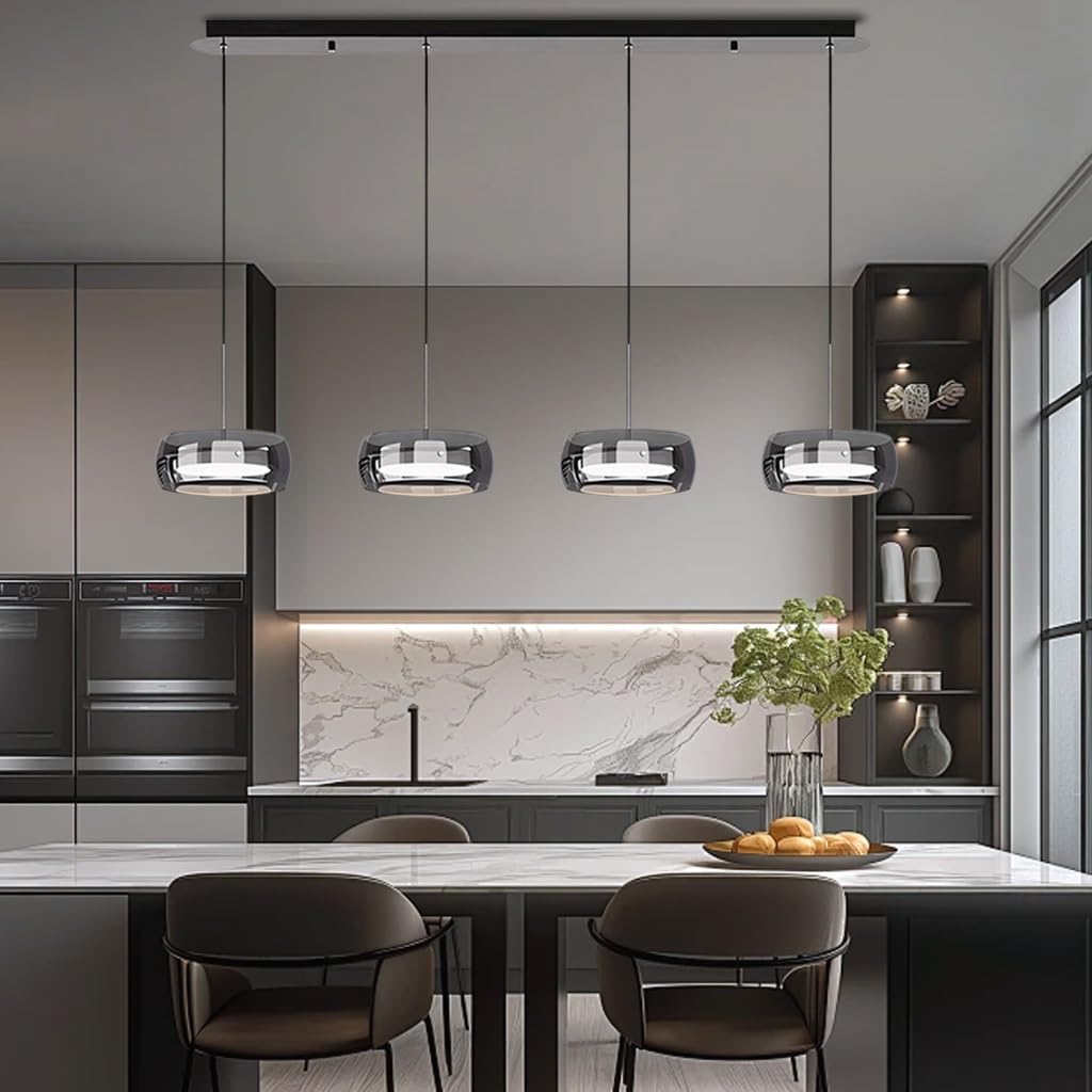 Lampadario Contemporanea A LED Lampada A Sospensione In Vetro Fumé Lampadario In Stile Industriale Lampada Da Pranzo Sospesa Regolabile In Altezza Adatta Per Soggiorno Cucina Camera Da Letto(A4)
