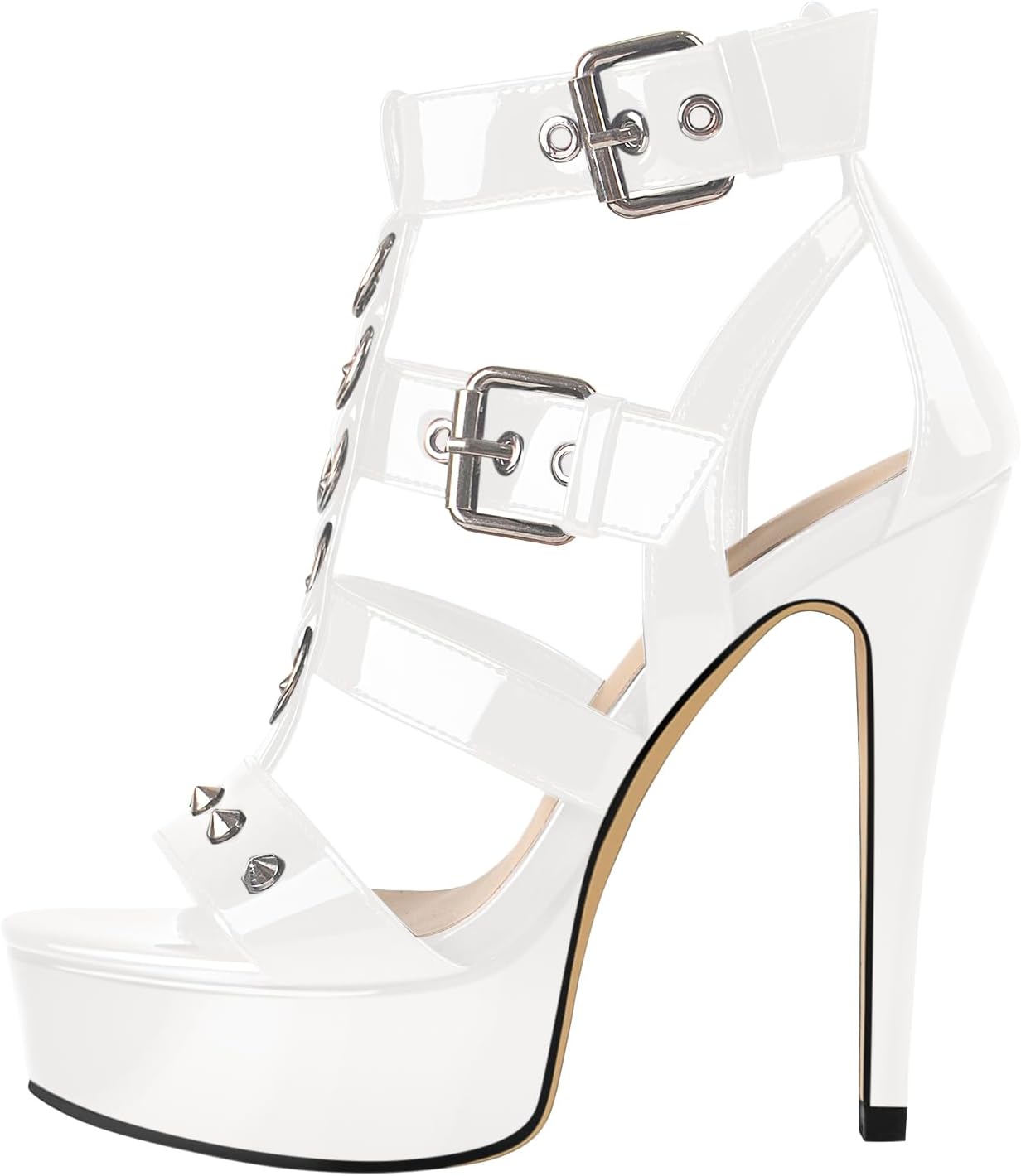 VERISSON Women's Open Toe Rivets Stud Stiletto Heels T-strappy Platform High Heels Sandals for Prom Dressing Party