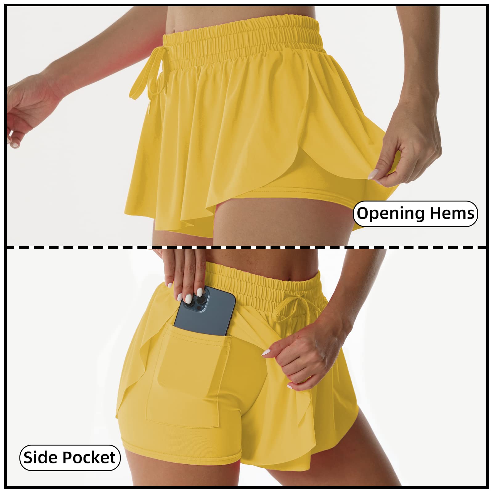 Flowy Athletic Shorts for Women Running Tennis Butterfly Shorts Girls 2-in-1 Double Layer Quick-Drying Comfy Shorts