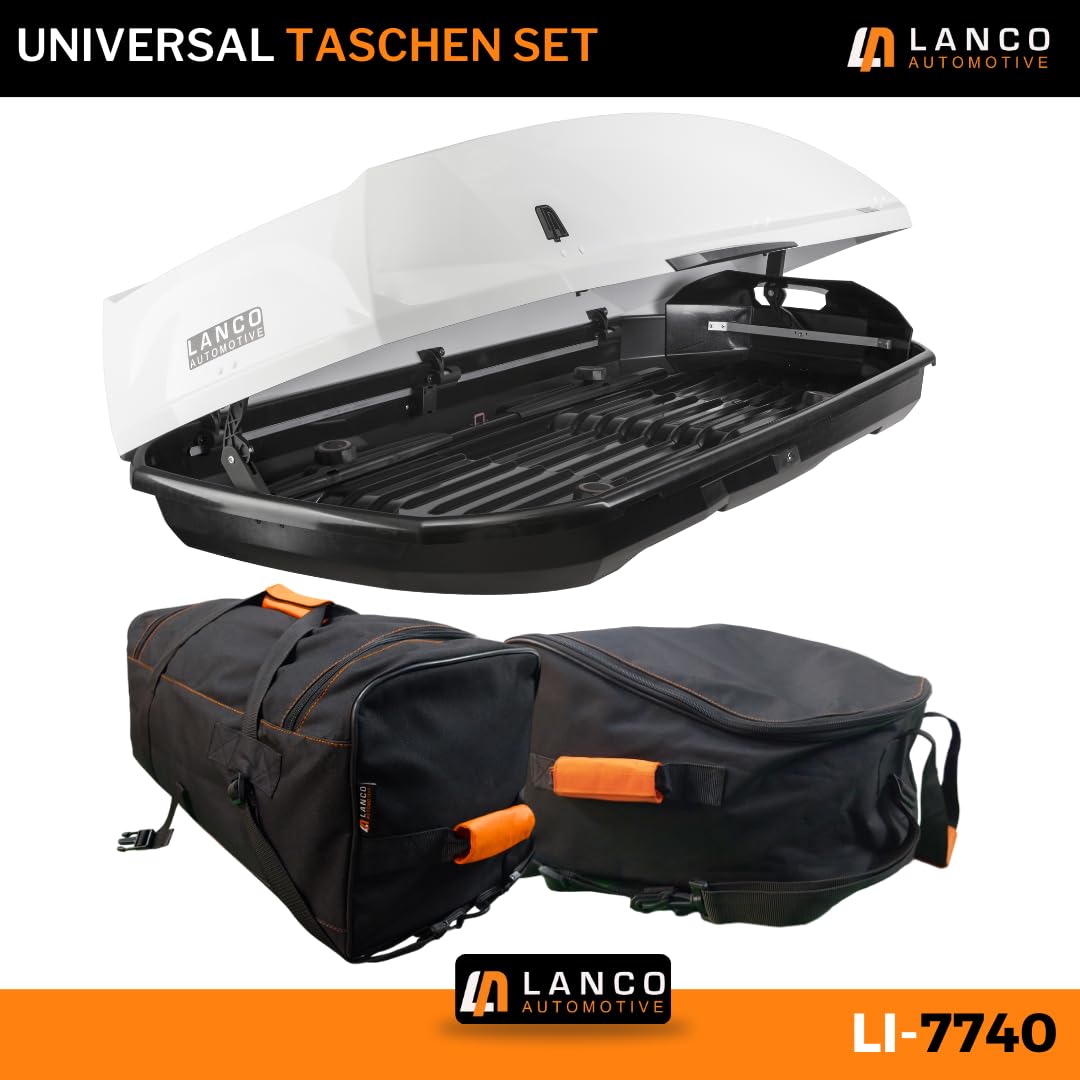 LANCO Dachbox Taschen Set - 49x60x30cm & 60x35x30cm - Robuster Organizer | Dachboxtaschen mit Klick-Befestigung, Tragegriff & Reißverschluss. Als Rucksack oder Reisetasche im Auto verwendbar.